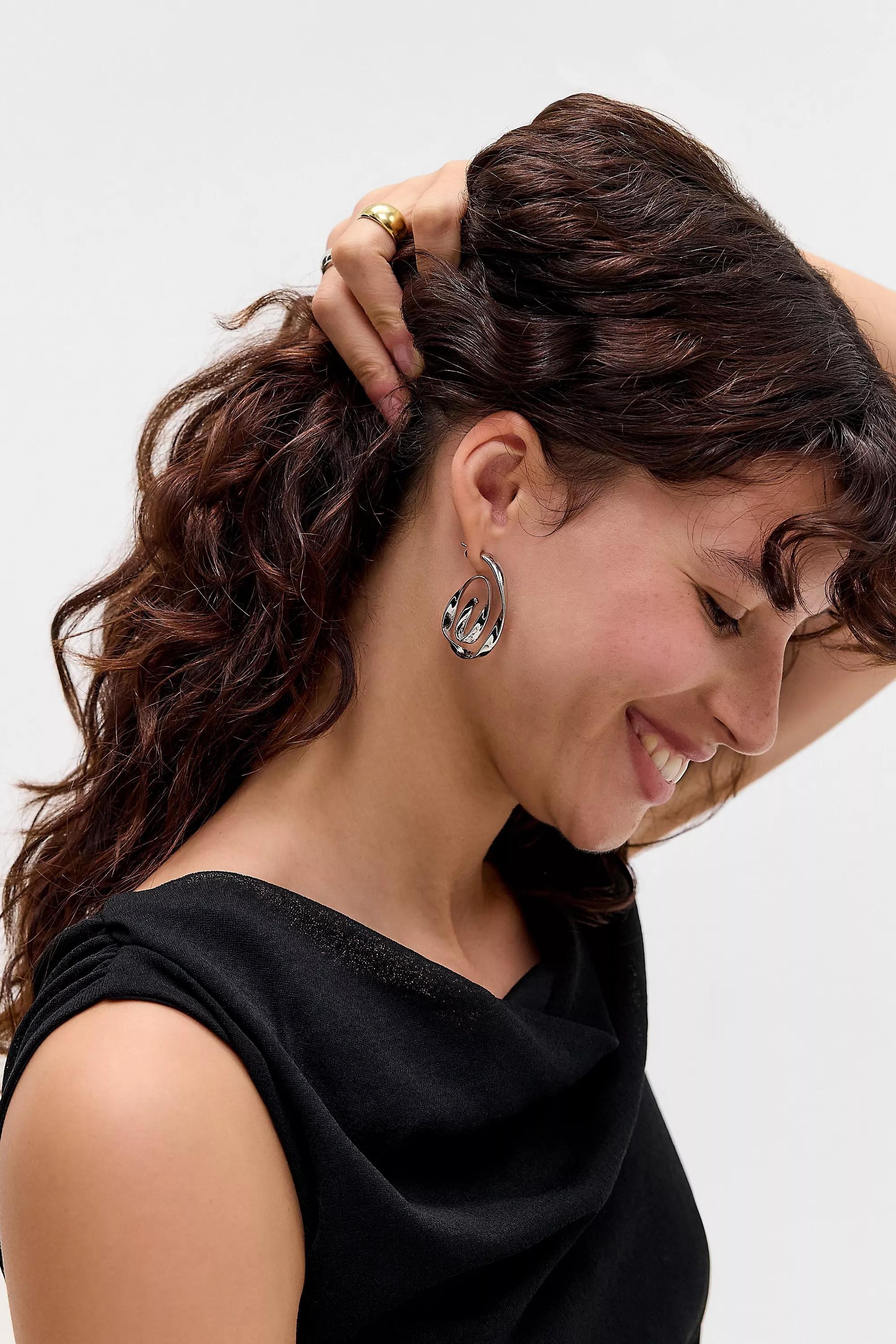 Silver Uo Swirl Hoop Earrings, SLVR, large image number 0