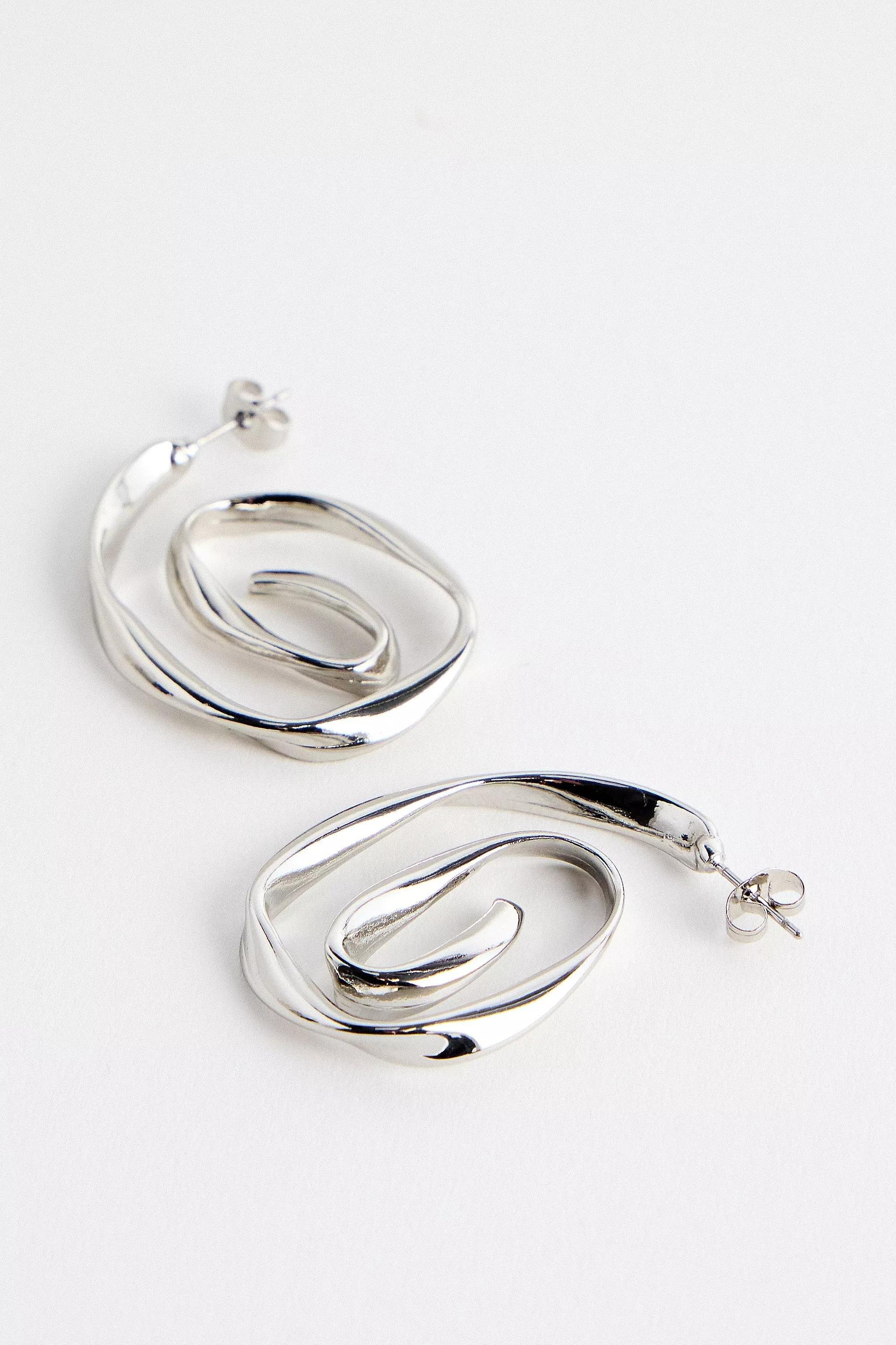 Silver Uo Swirl Hoop Earrings, SLVR, large image number 1