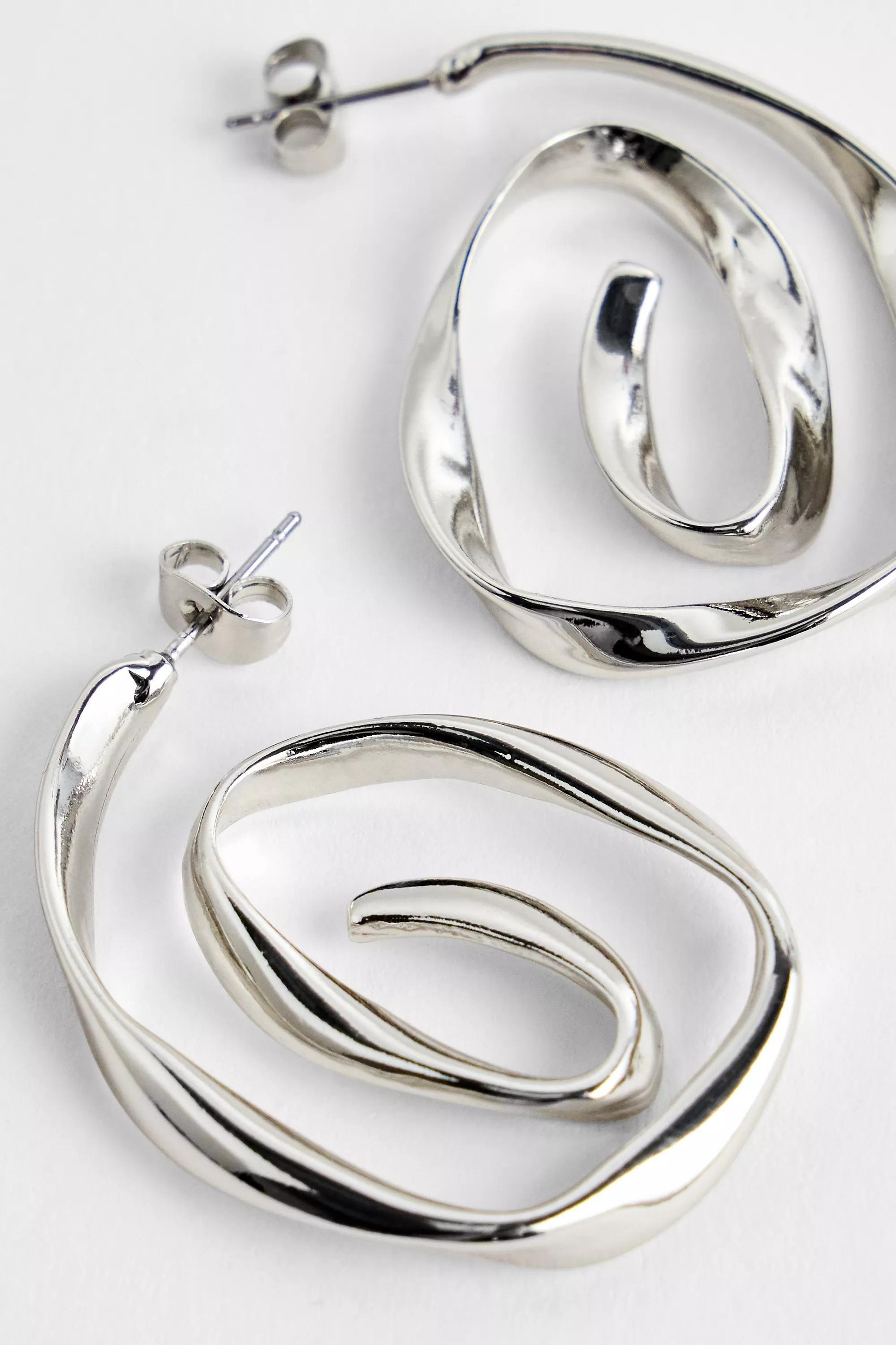 Silver Uo Swirl Hoop Earrings, SLVR, large image number 2