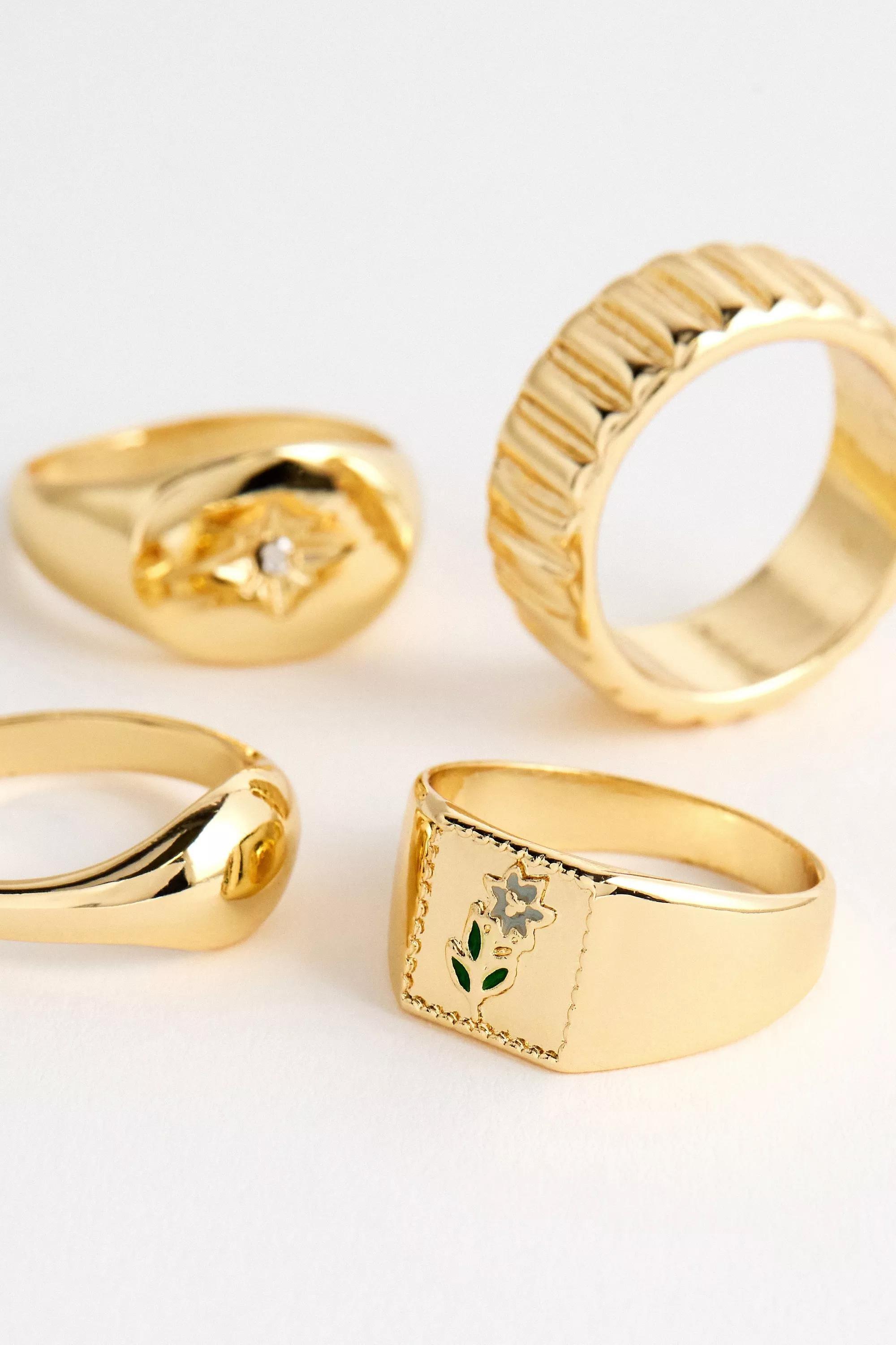 Gold Uo Floral Signet Ring, Set Of 4, , large image number 2