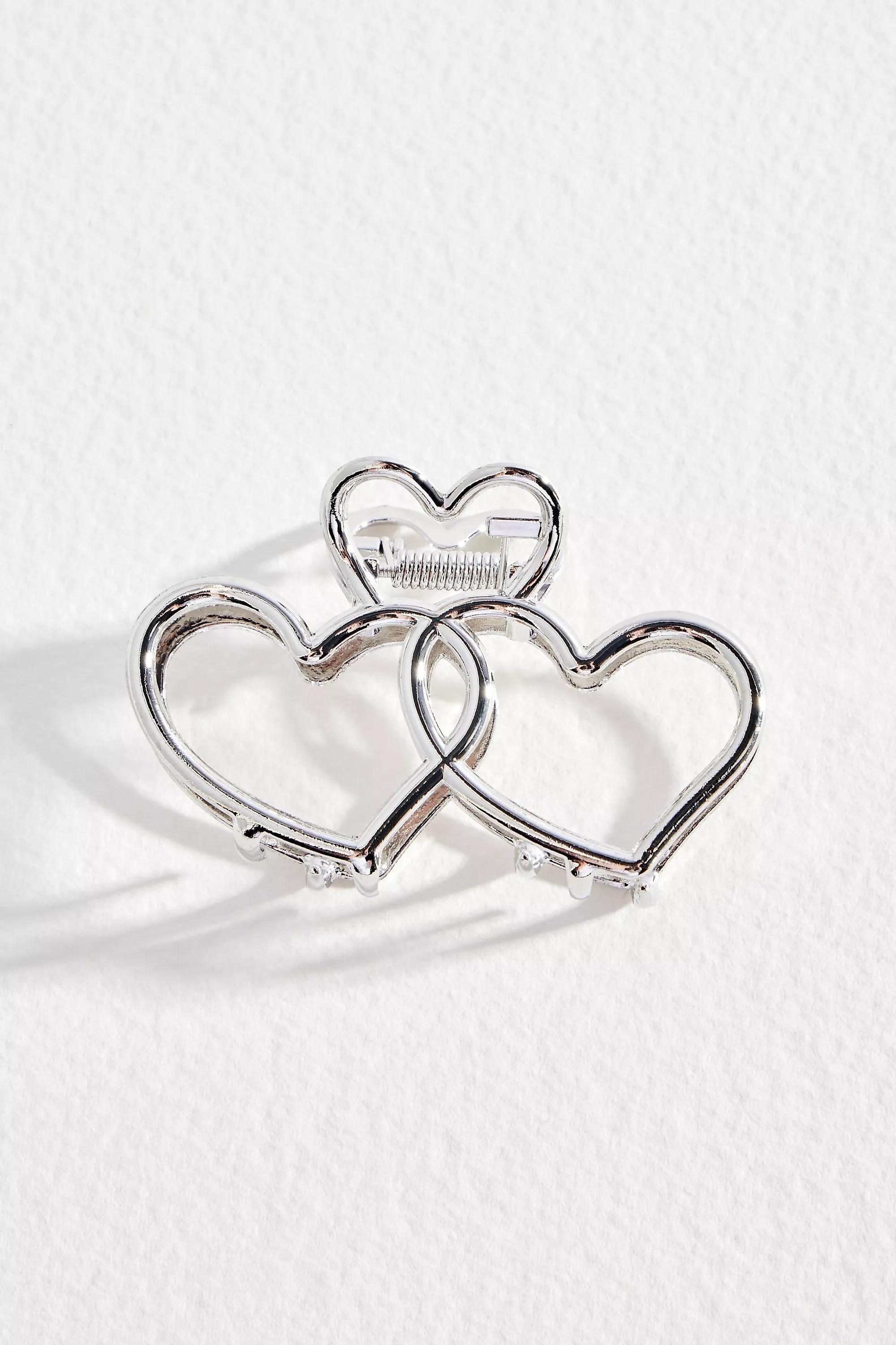 Silver Cut Out Heart Metal Claw Clip, SLVR, large image number 1