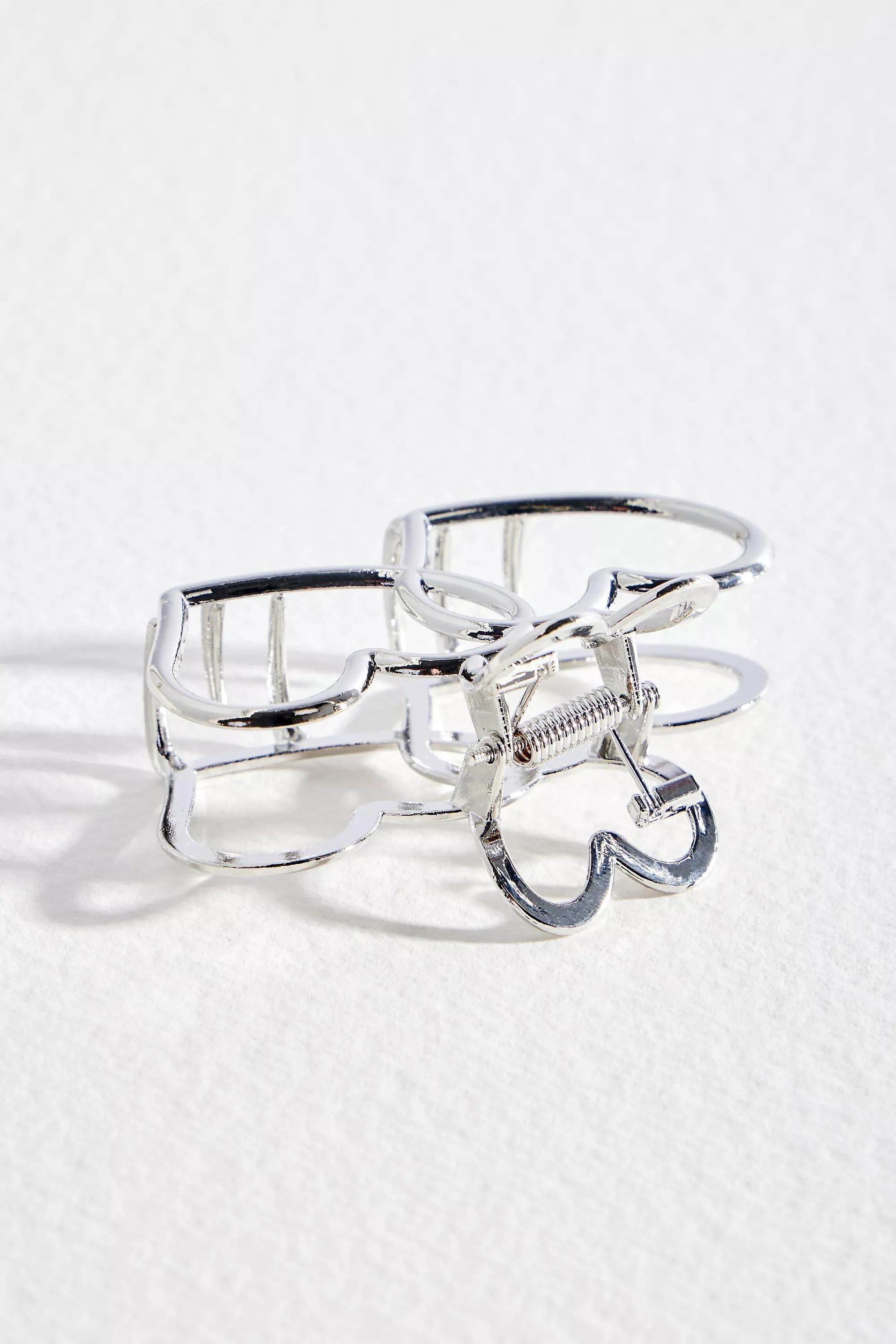 Silver Cut Out Heart Metal Claw Clip, SLVR, large image number 2