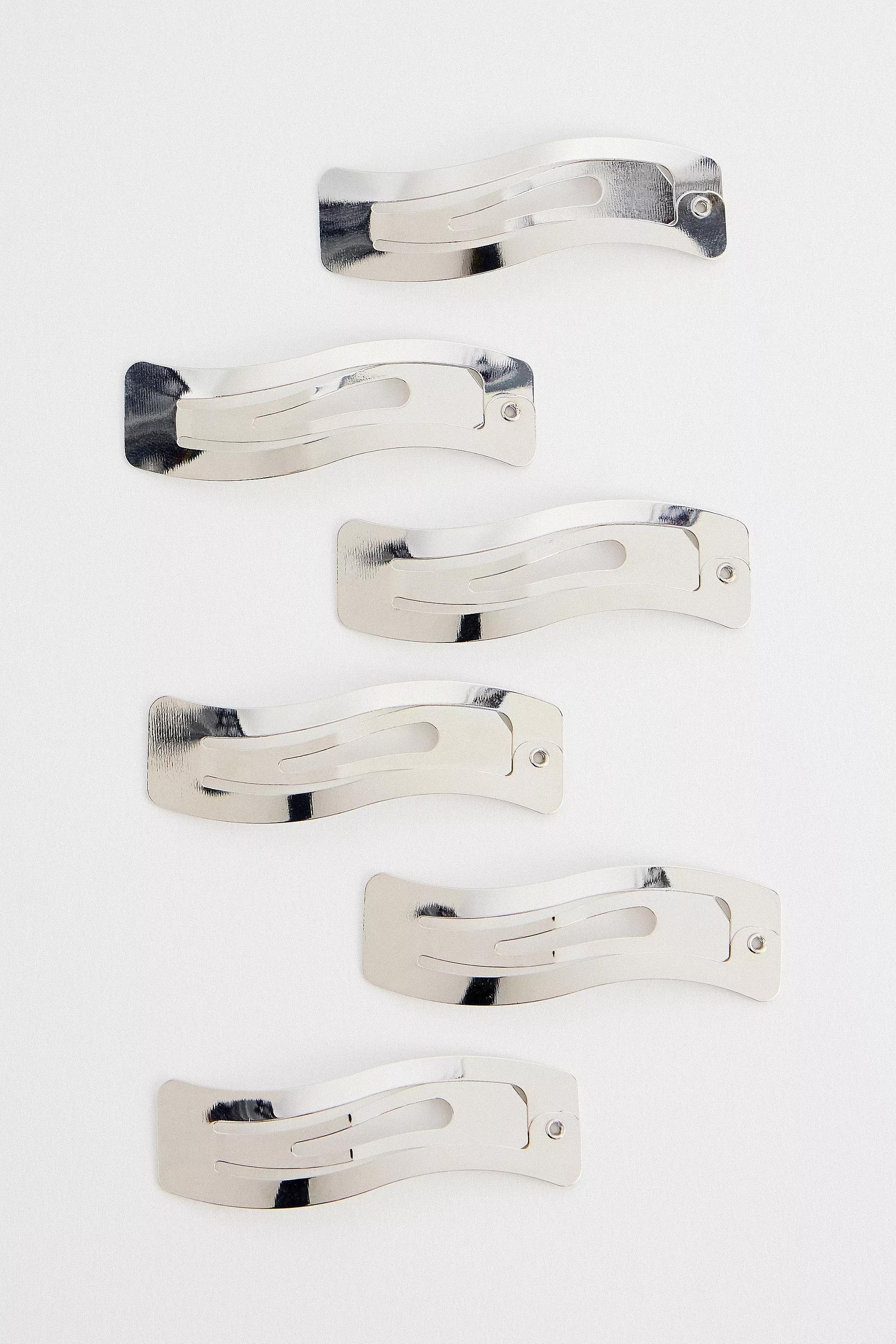Silver Wave Snap Hair Clips, Set Of 6, SLVR, large image number 1