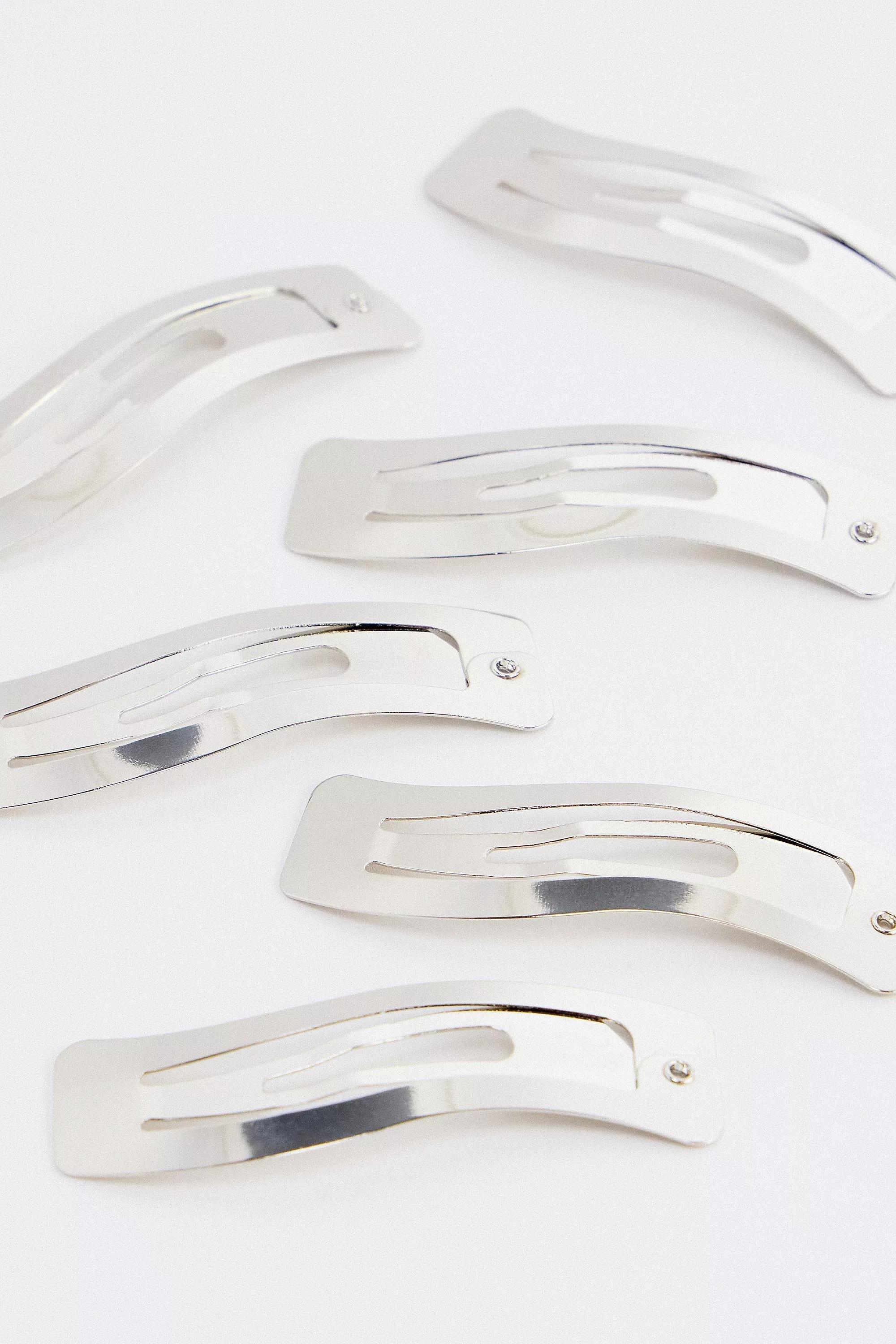 Silver Wave Snap Hair Clips, Set Of 6, SLVR, large image number 2