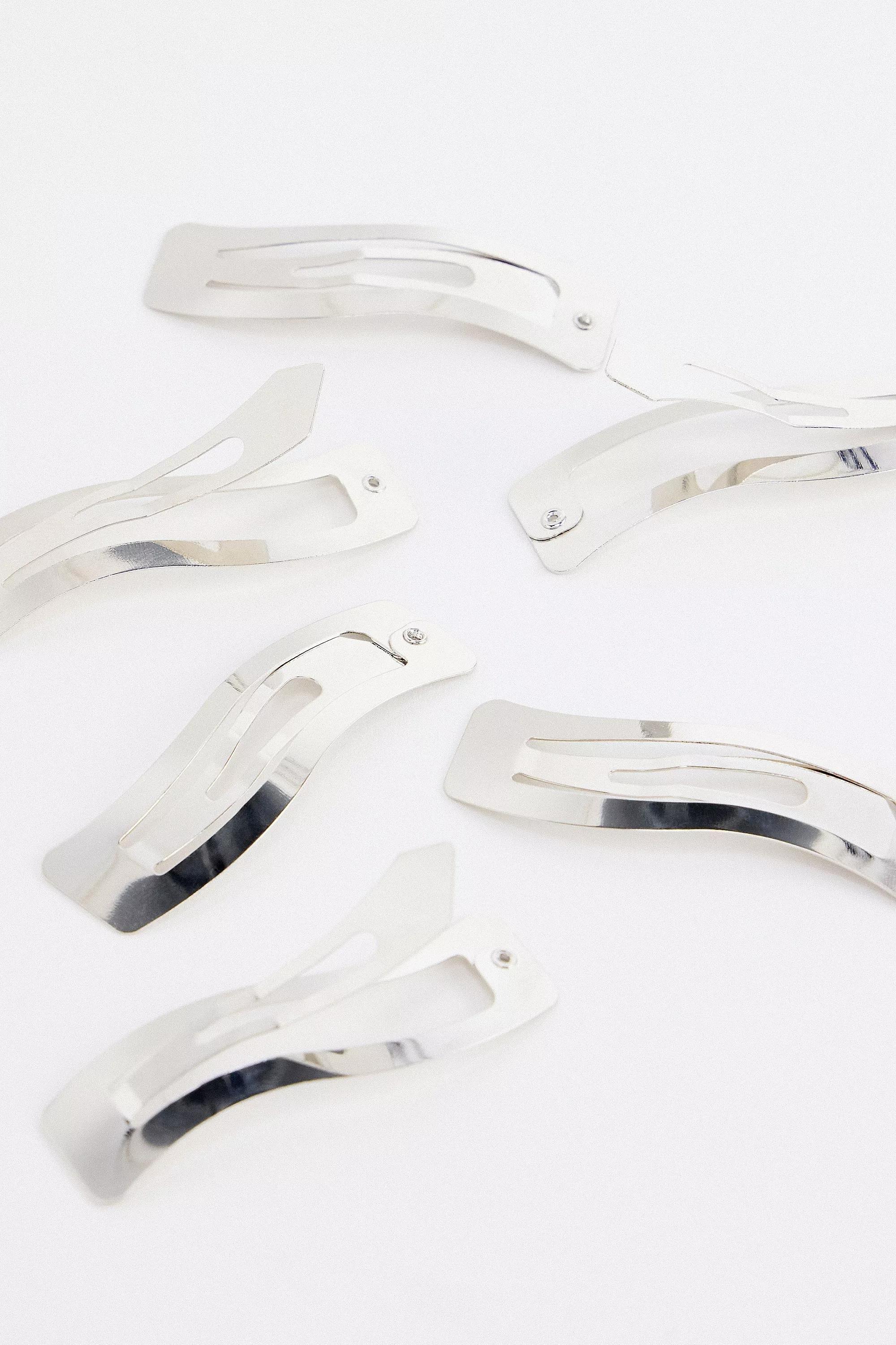 Silver Wave Snap Hair Clips, Set Of 6, SLVR, large image number 3