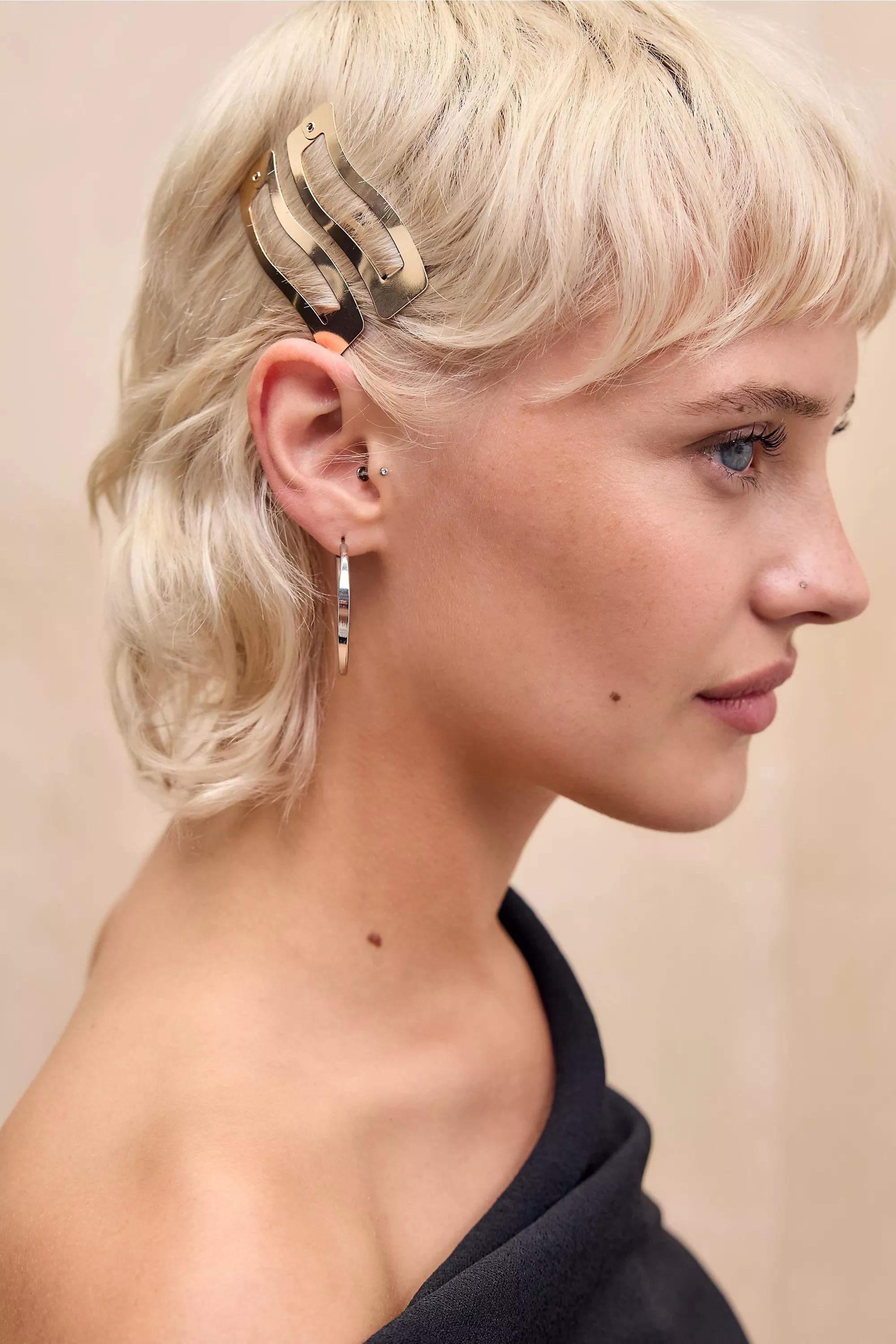 Gold Wave Snap Hair Clips, Set Of 6, GOLD, medium