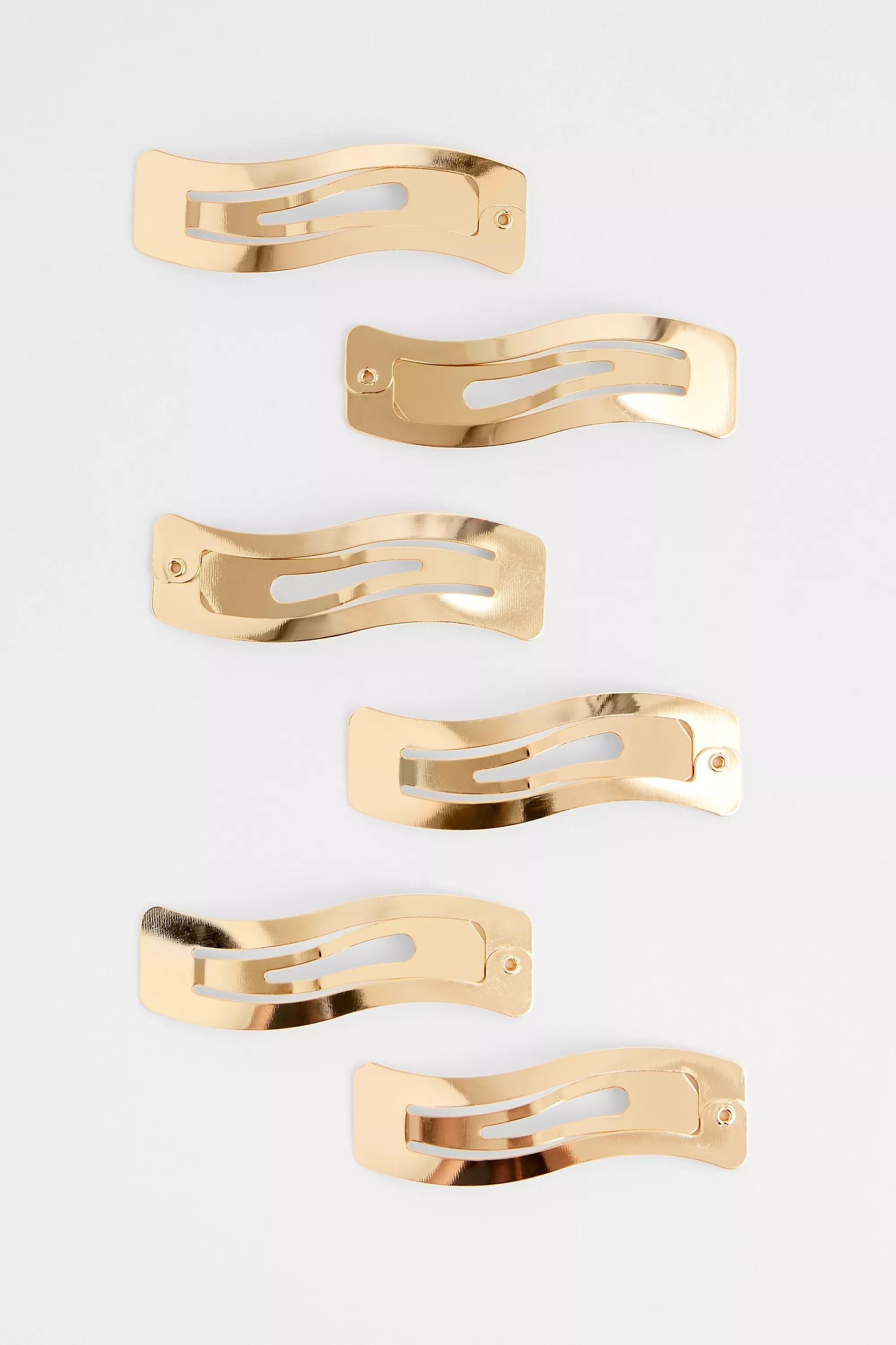Gold Wave Snap Hair Clips, Set Of 6, GOLD, medium