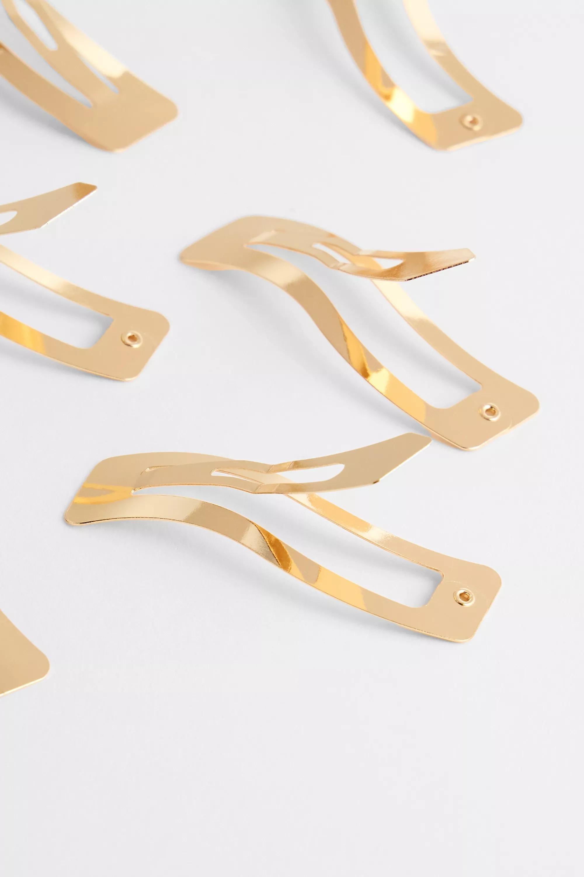 Gold Wave Snap Hair Clips, Set Of 6, GOLD, large image number 2
