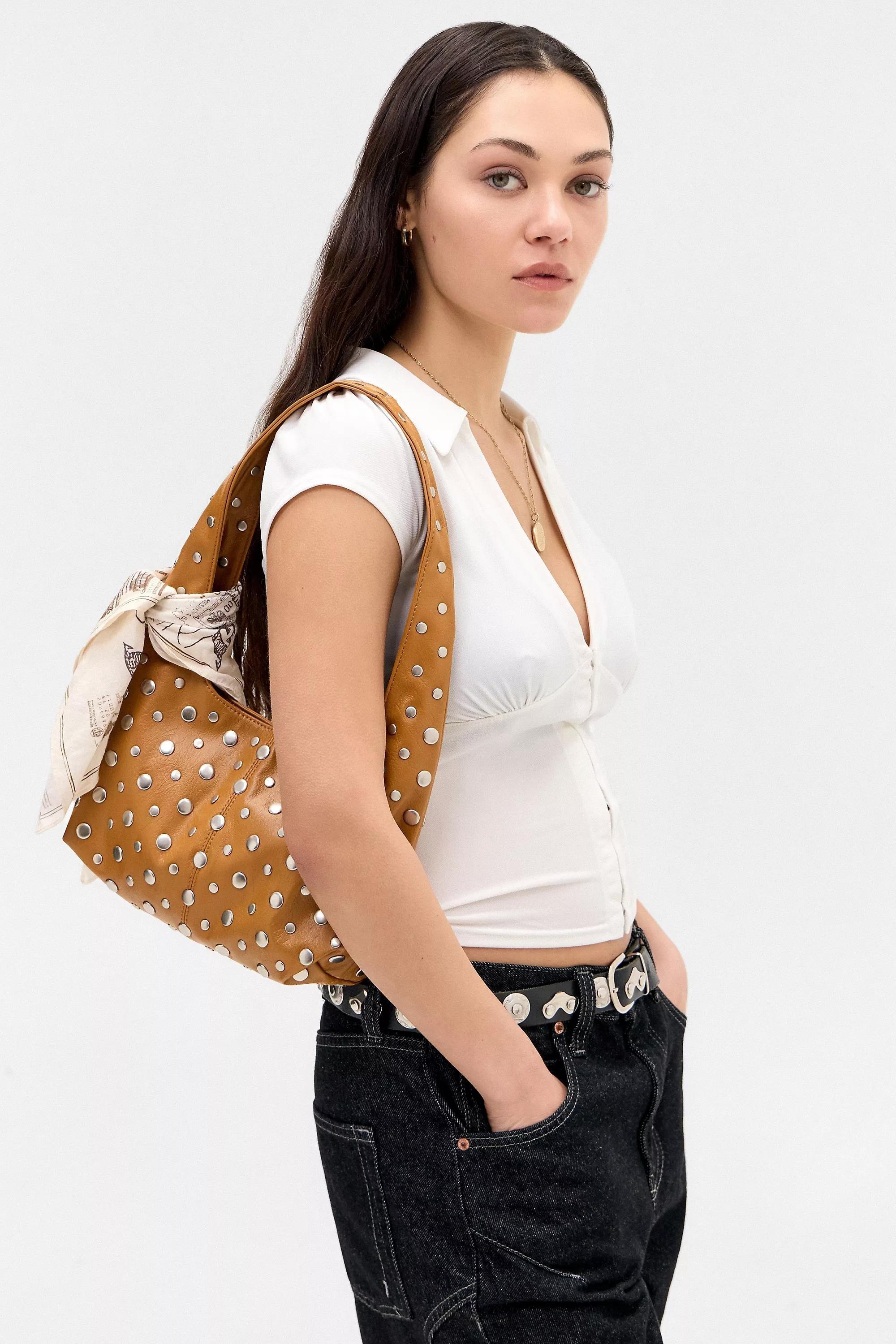 Brown Uo Mini Faux Leather Trapeze Studded Bag, A301_0224, medium
