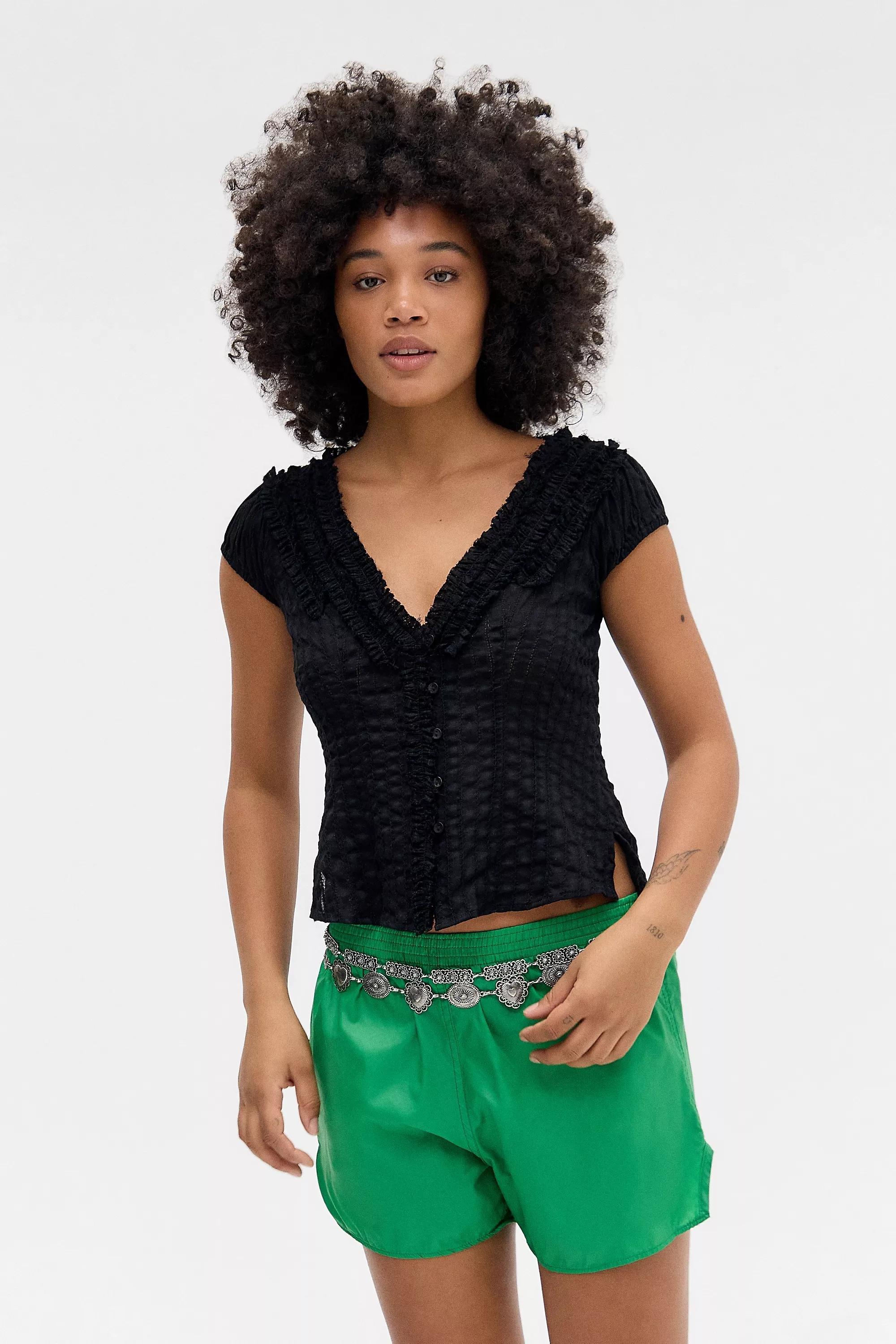 Black Kimchi Blue Ria Ruffle Blouse, BLK, large image number 3