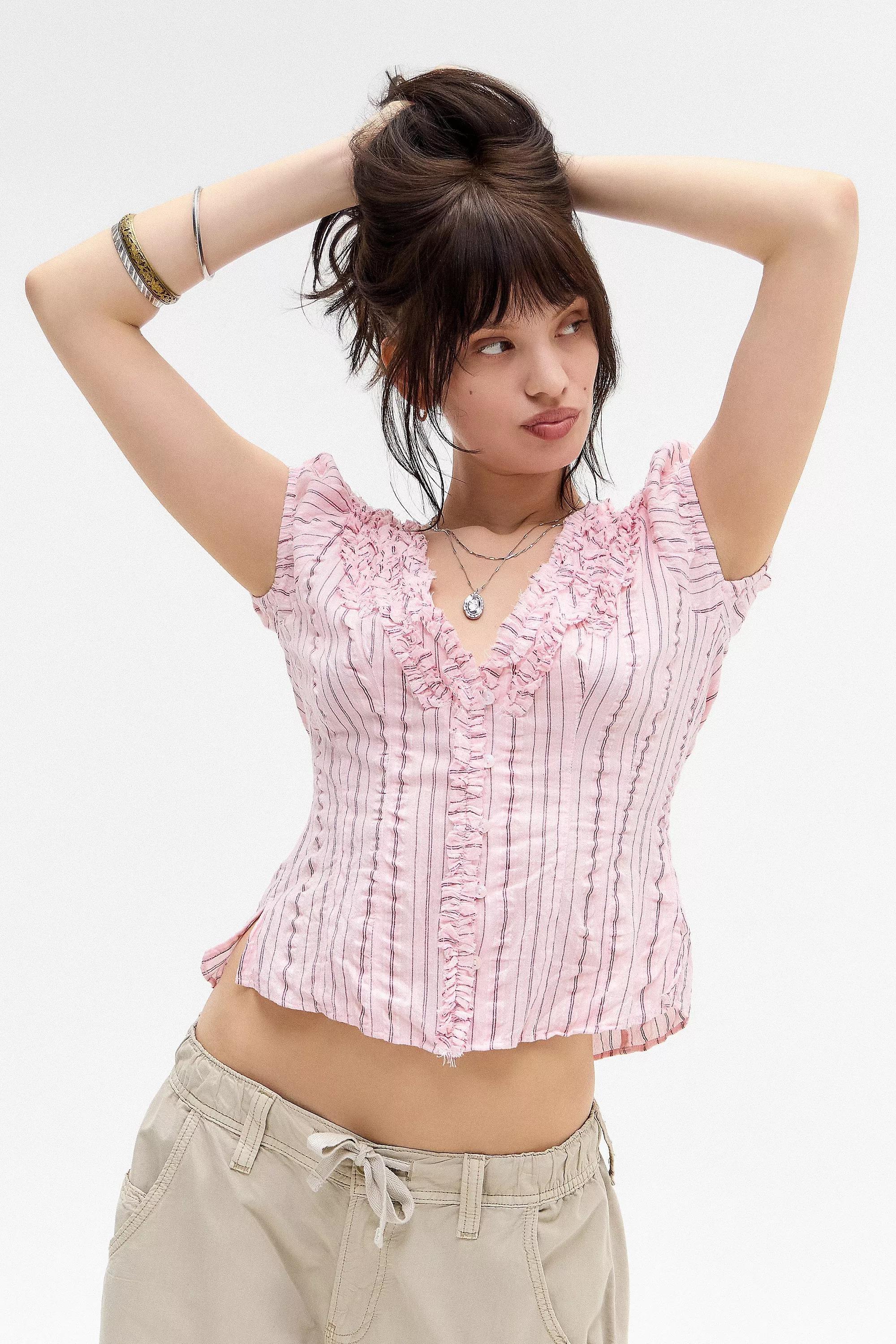 Pink Kimchi Blue Ria Ruffle Blouse, PINK, medium