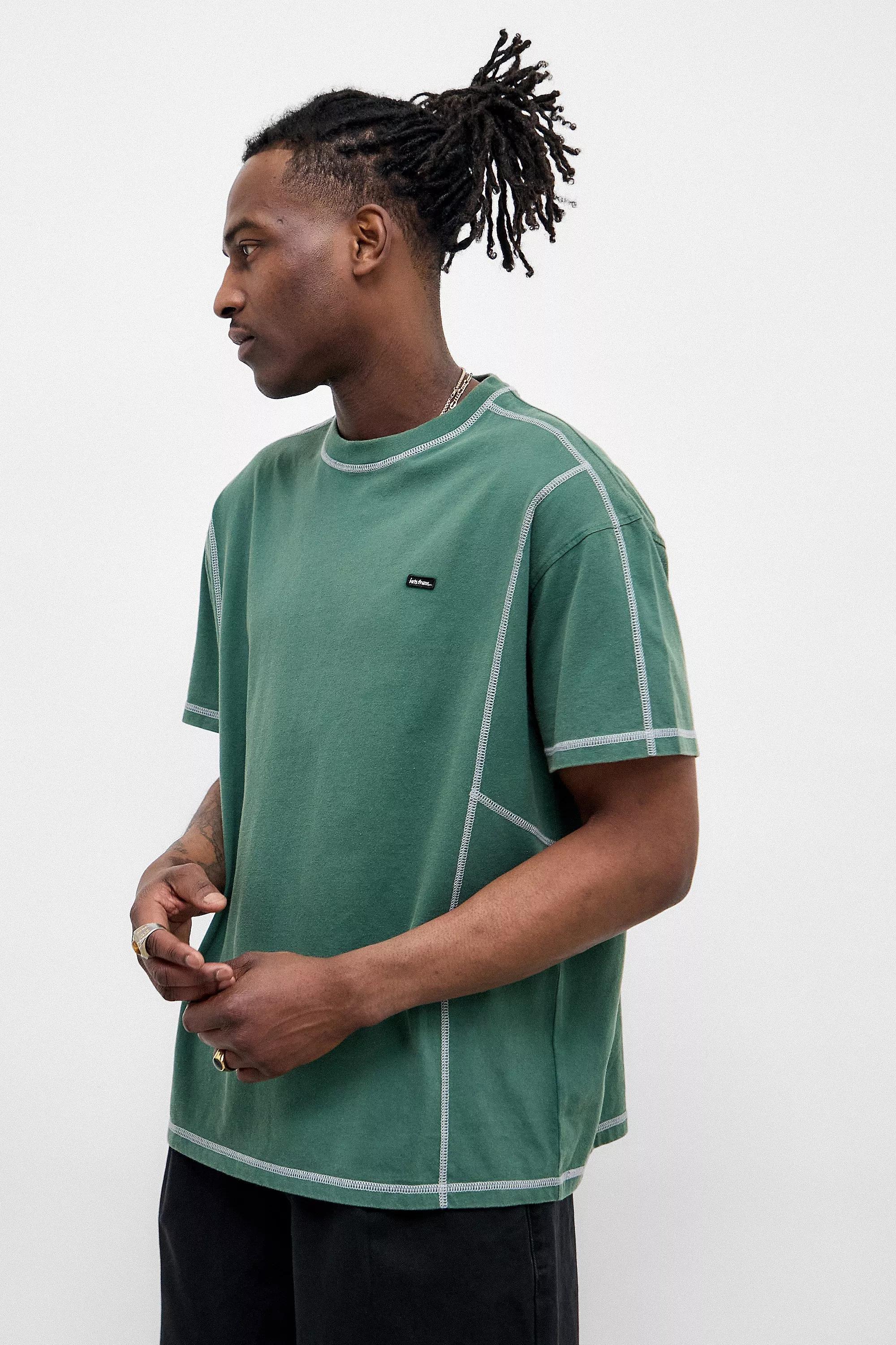Green Iets Frans... Green Contrast Stitch T-Shirt, , large image number 0
