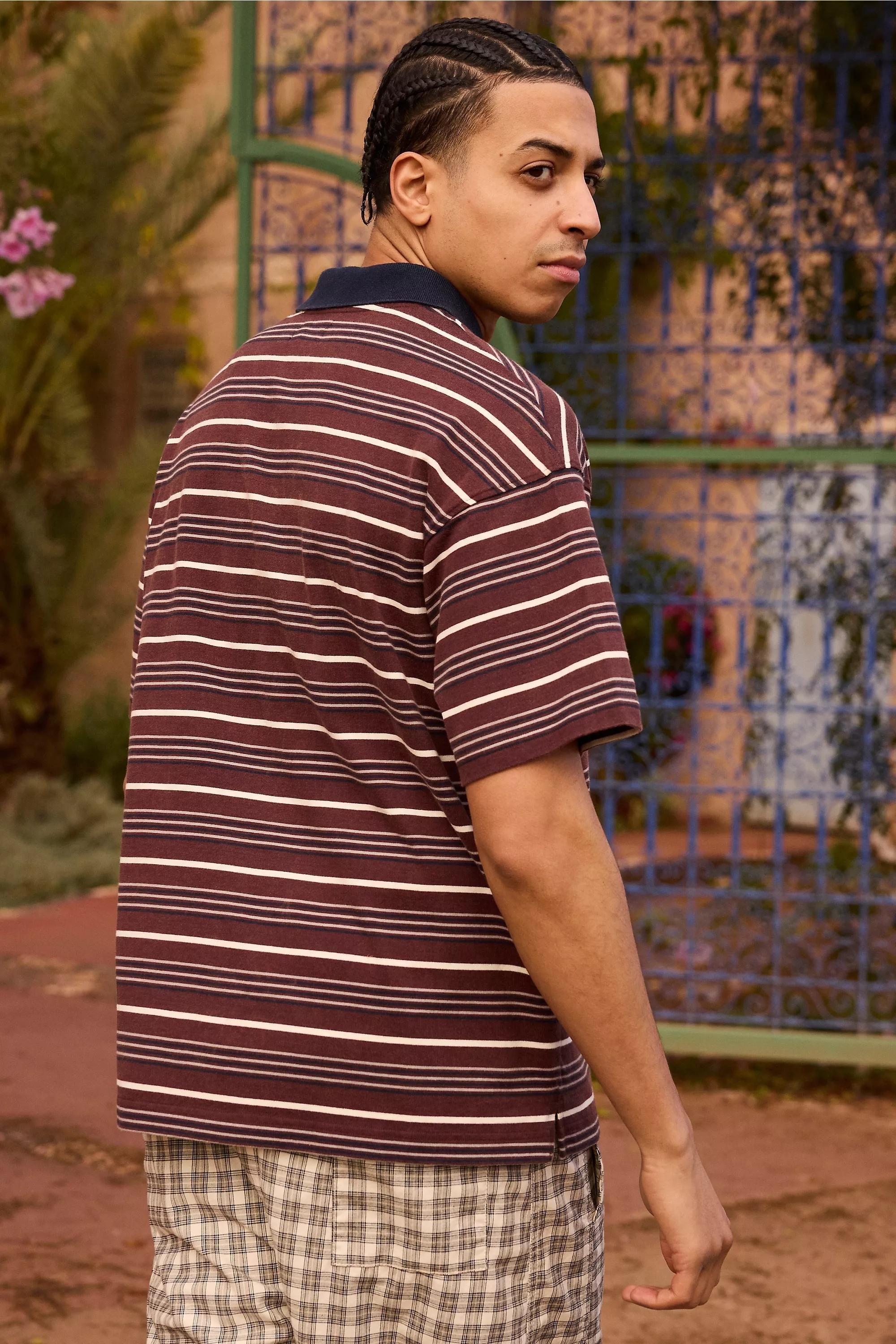 Brown Iets Frans... Striped Polo Shirt, BRN, large image number 3
