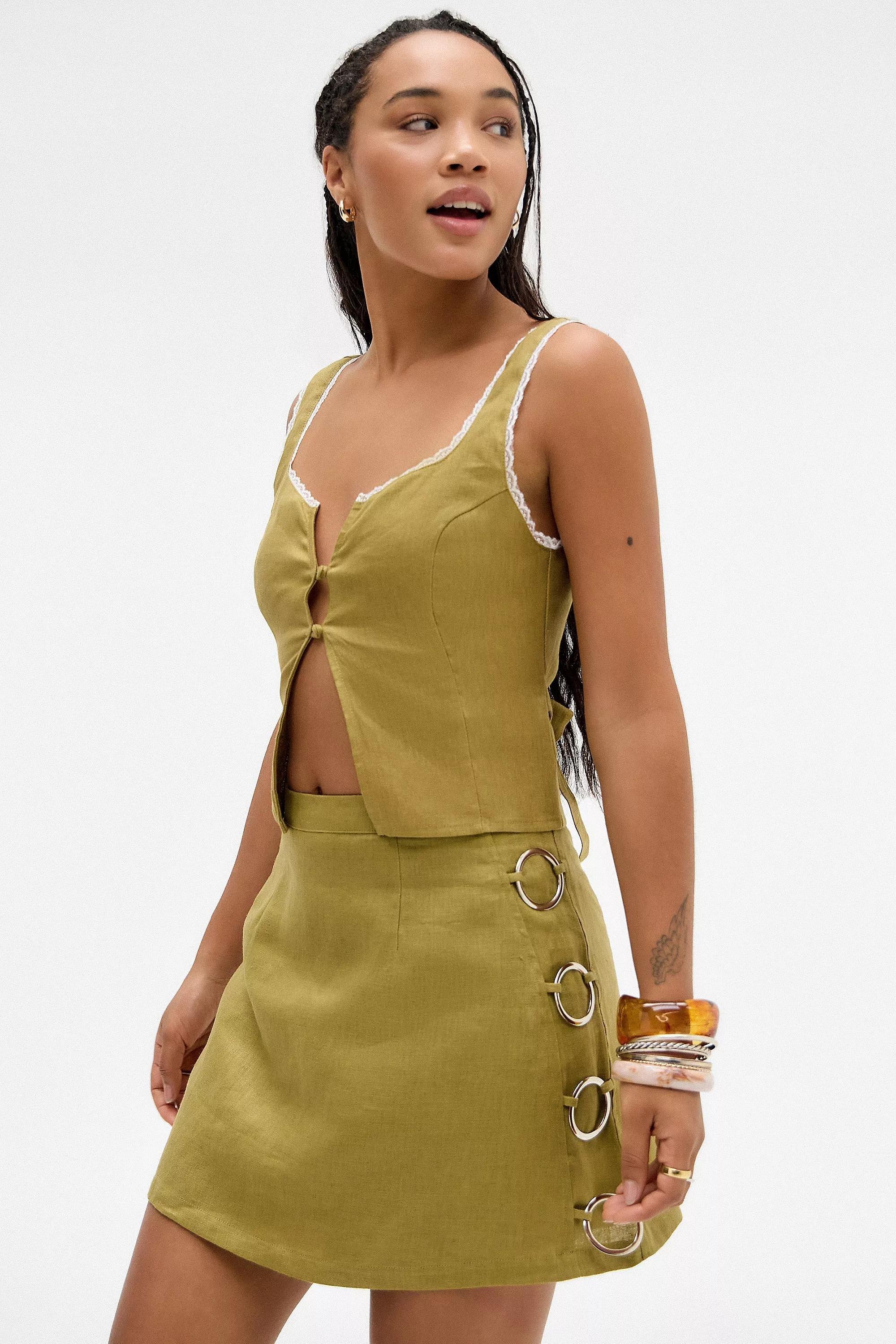 Navy Discotic Skirt, KHAKI, medium