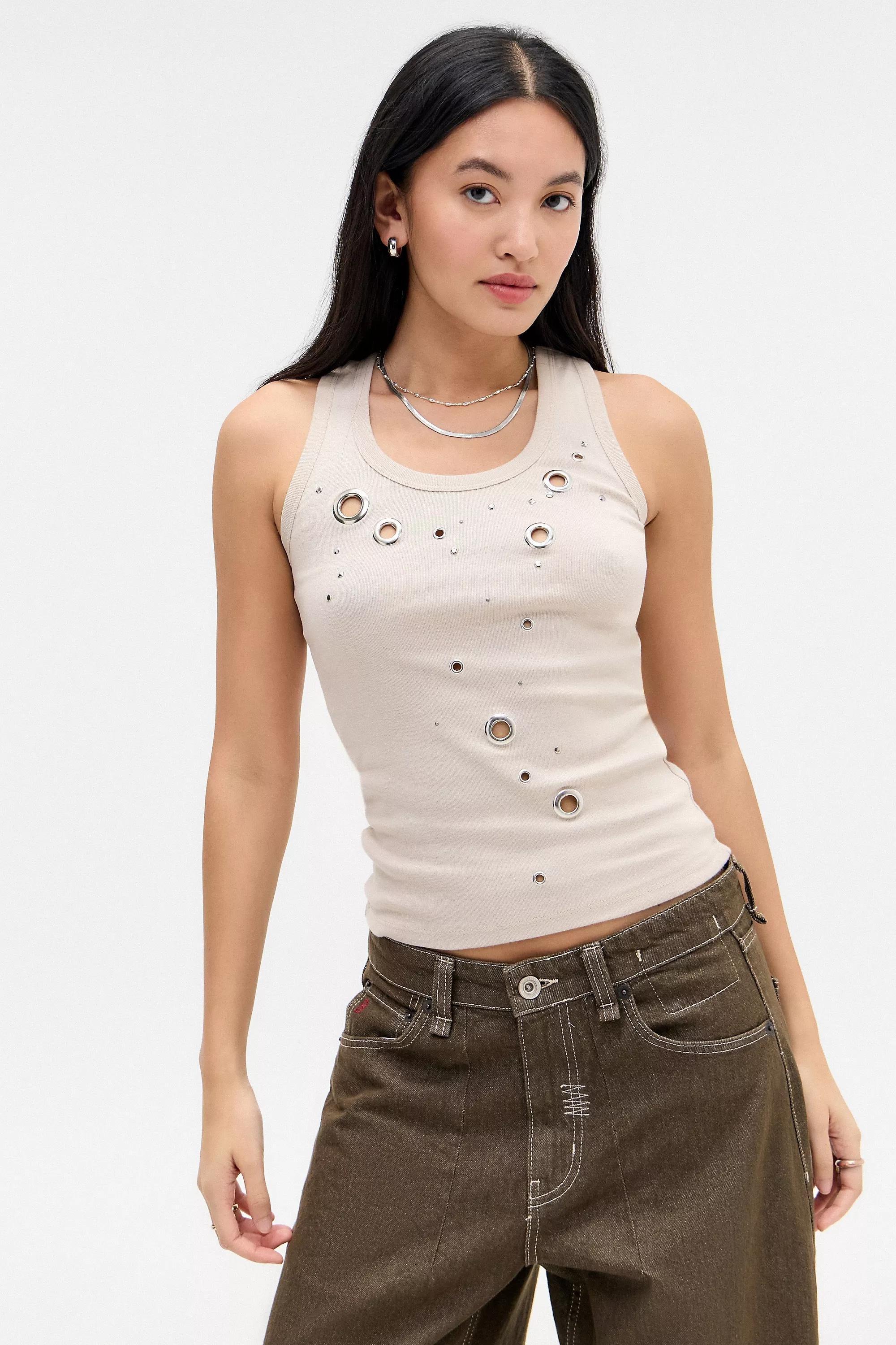 White UO Studded Tank Top, , large image number 0