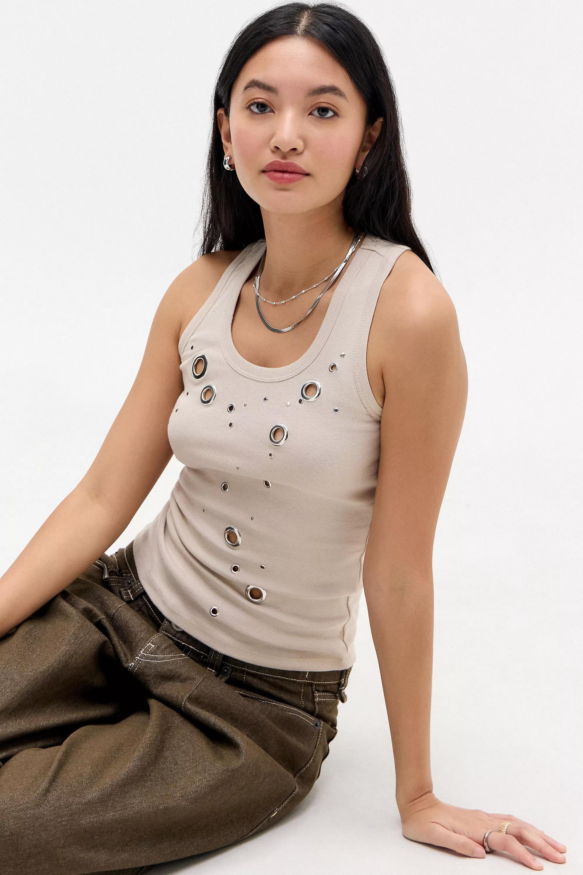 White UO Studded Tank Top, , large image number 4