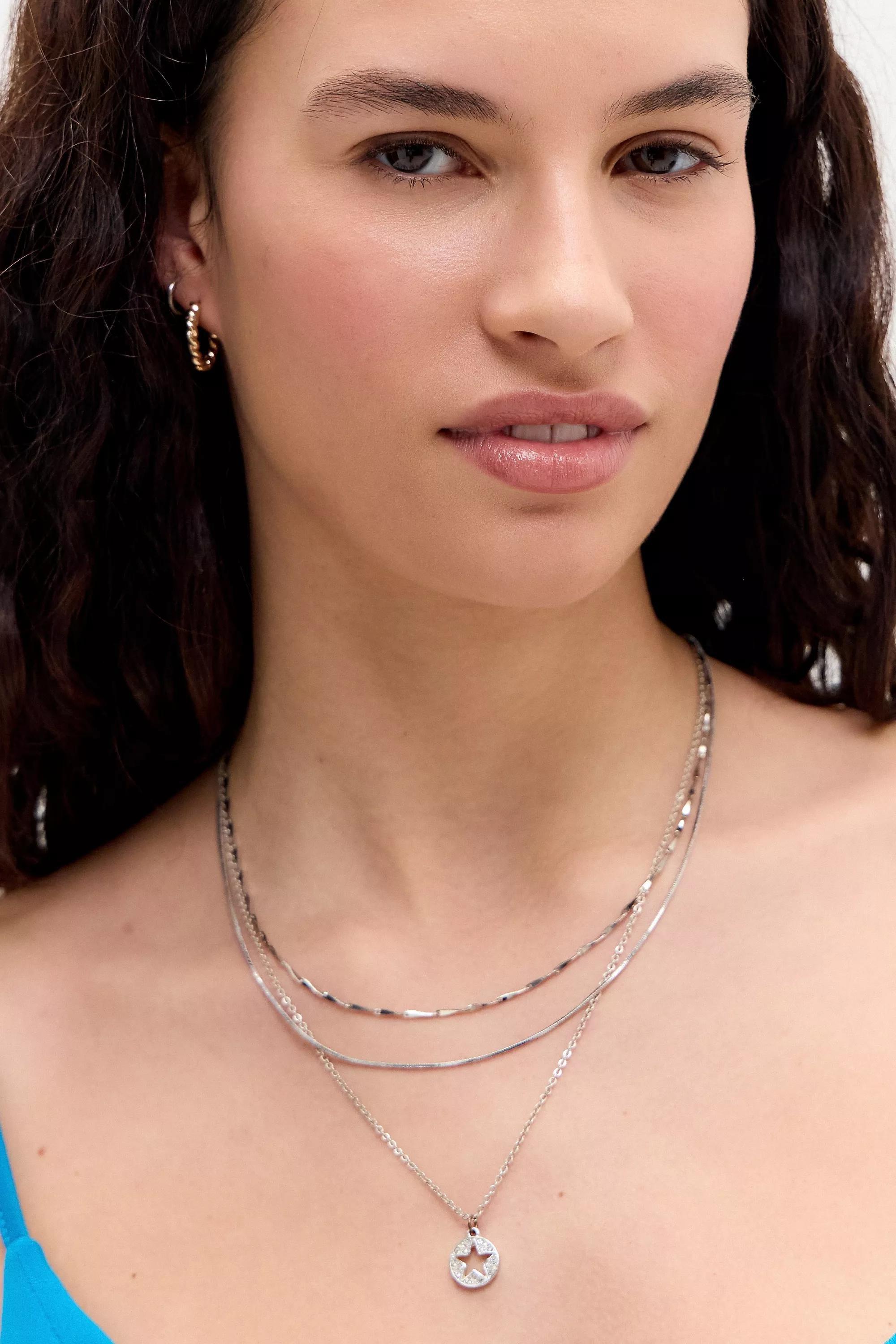 Silver Silence + Noise Twist Chain Necklace, Set Of 2, SLVR, large image number 1