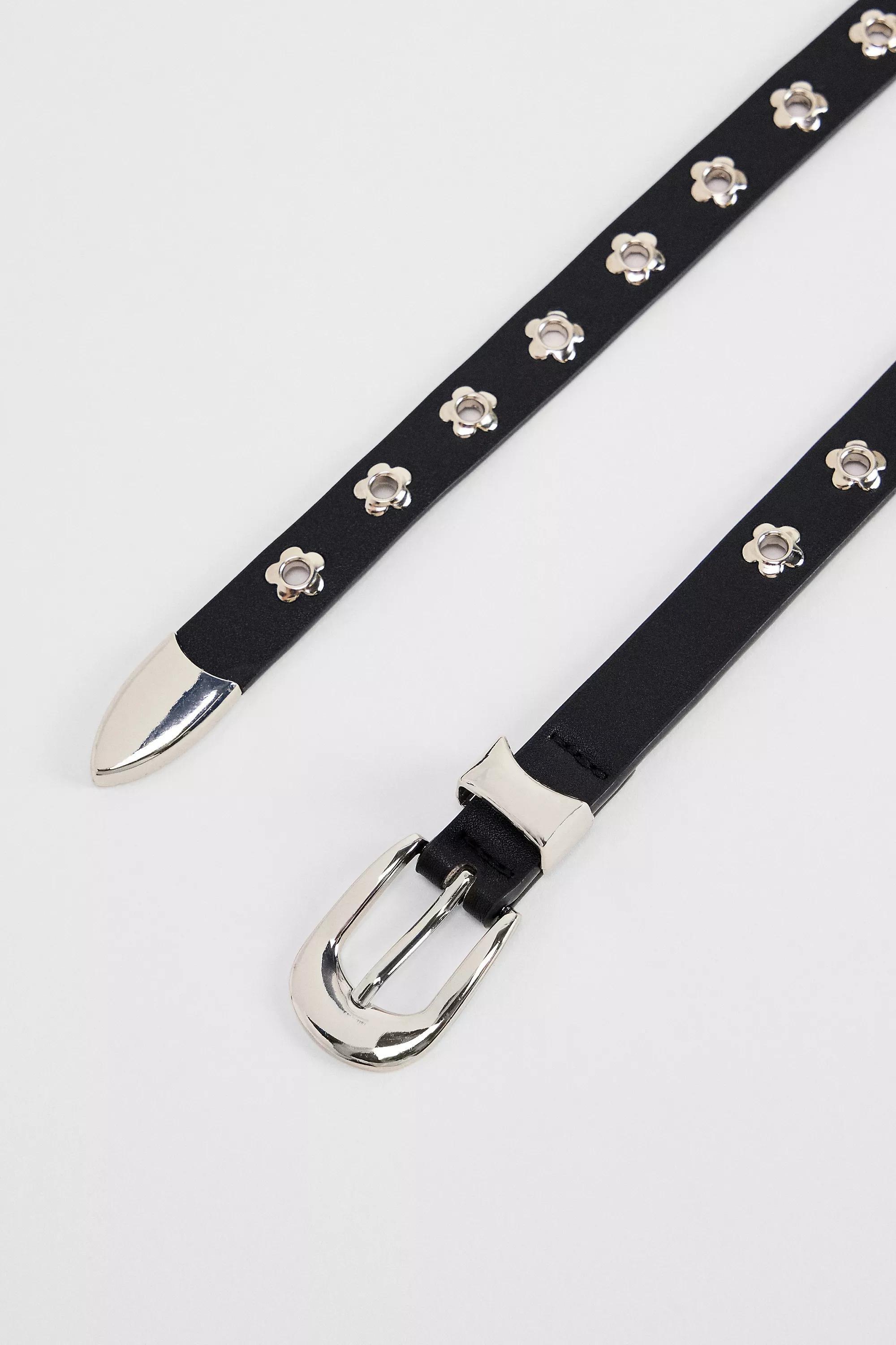 UO Flower Eyelet Skinny Faux Leather Belt, , large image number 2
