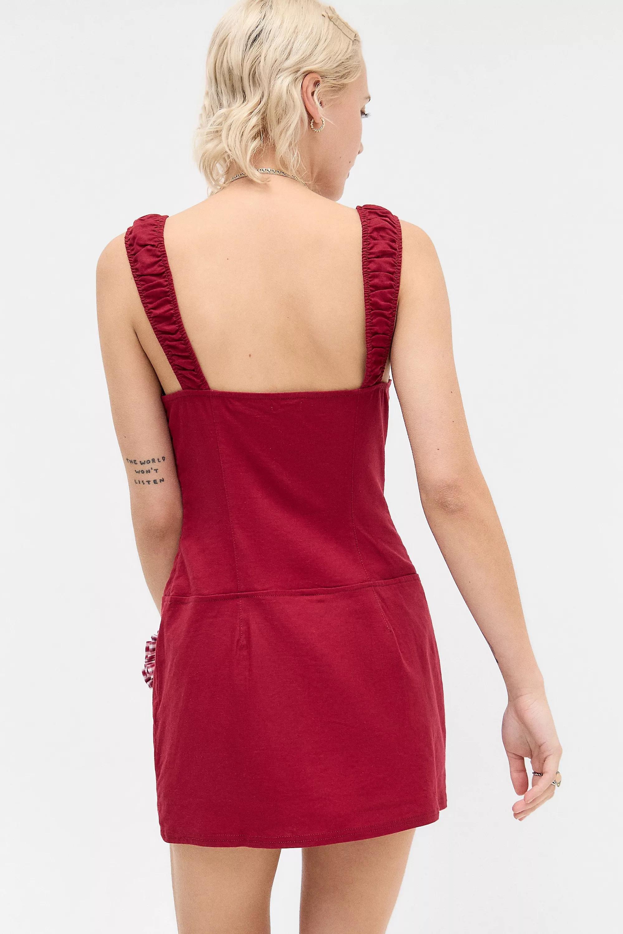 Red Linen Skirted Mini Dress, , large image number 3