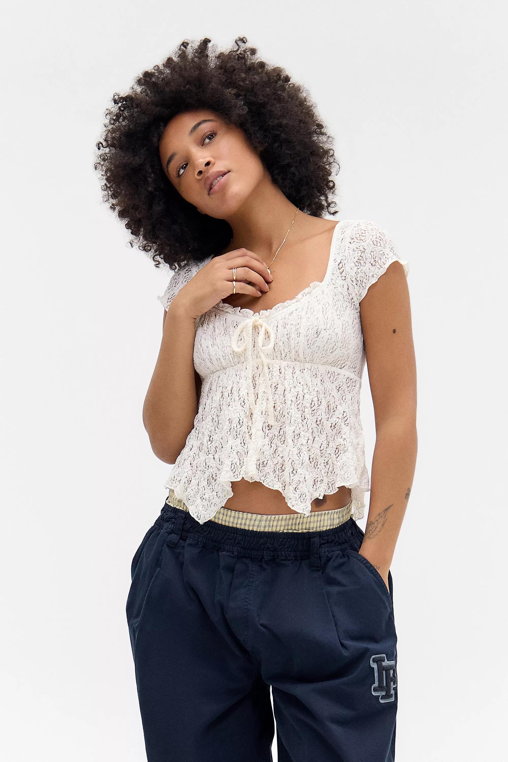 White Kimchi Blue Piper Cap Sleeve Blouse, , large image number 2