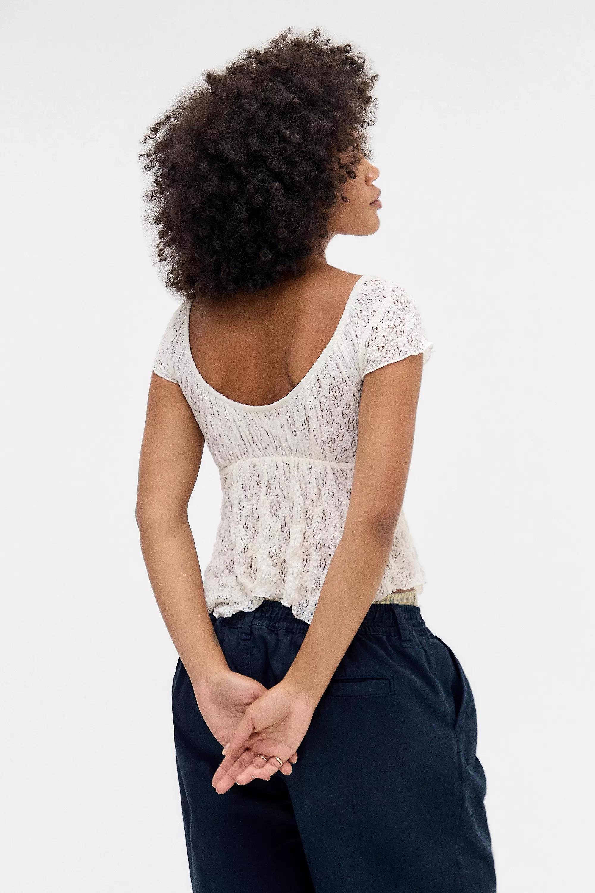White Kimchi Blue Piper Cap Sleeve Blouse, , large image number 3