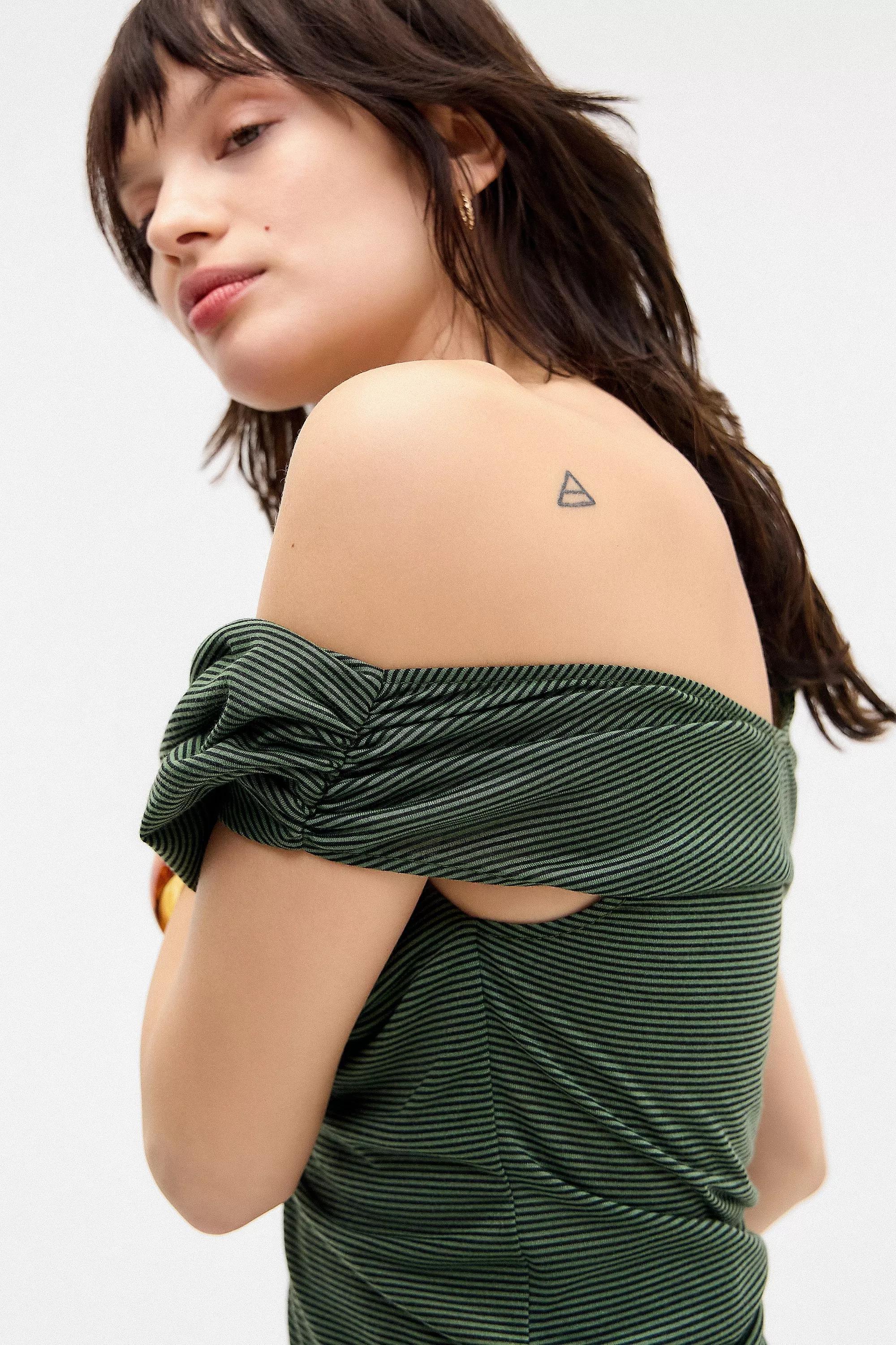Dark Green Silence + Noise Fia Micro-Stripe Top, , large image number 1