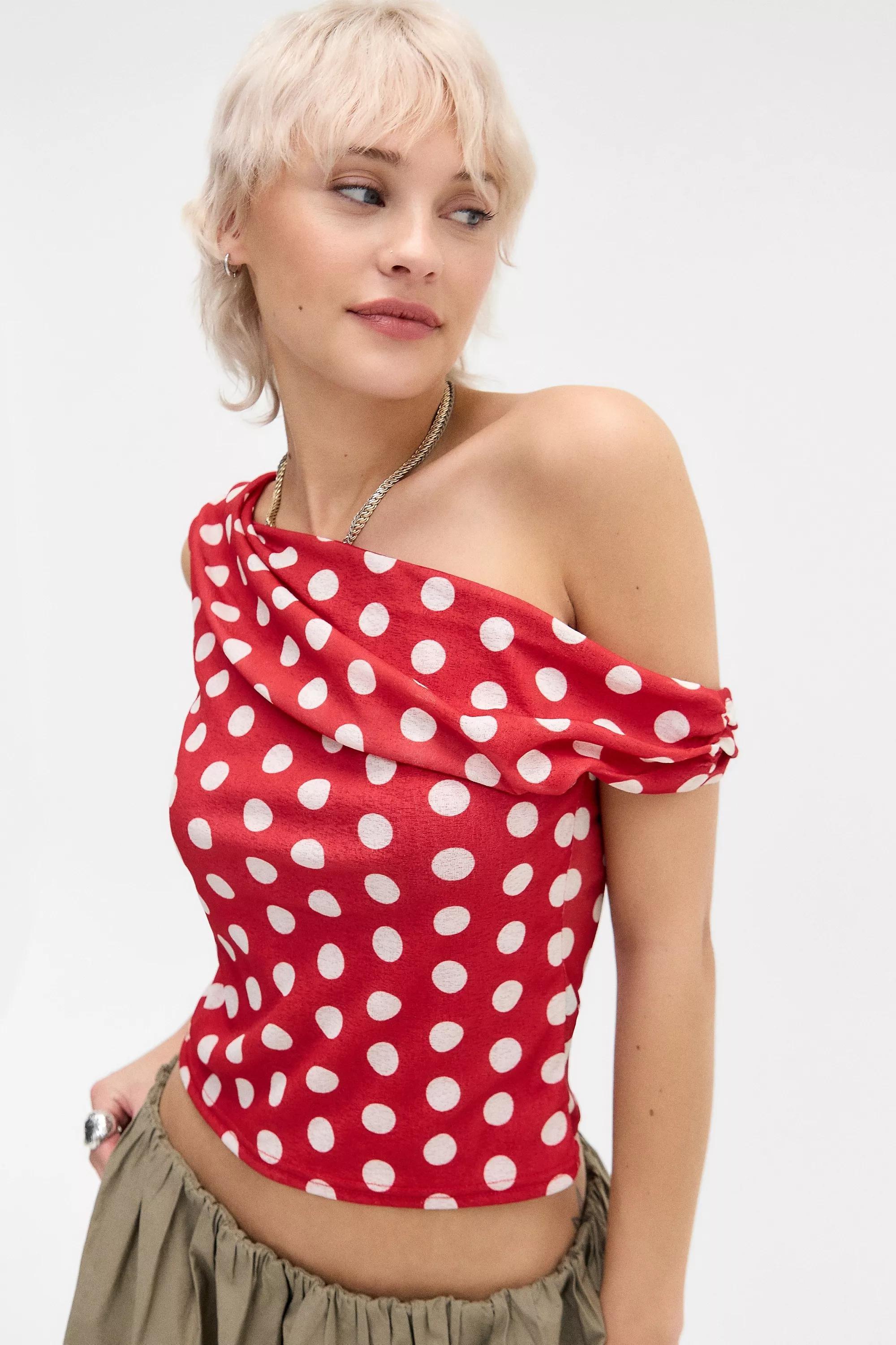 UO Fia Spot Crop Top, RED, medium