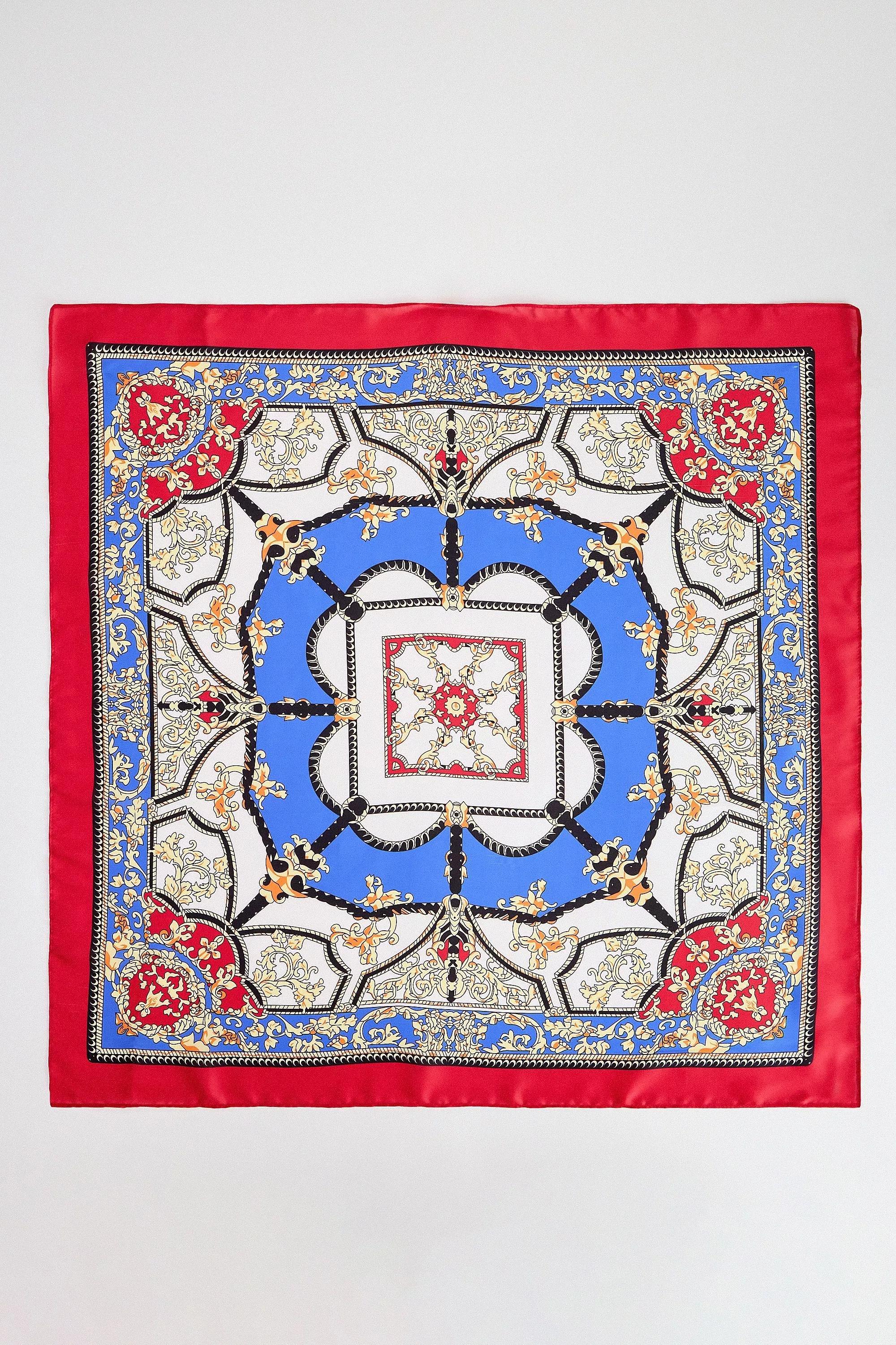 UO Silky Mosaic Print Headscarf, RED, large image number 1