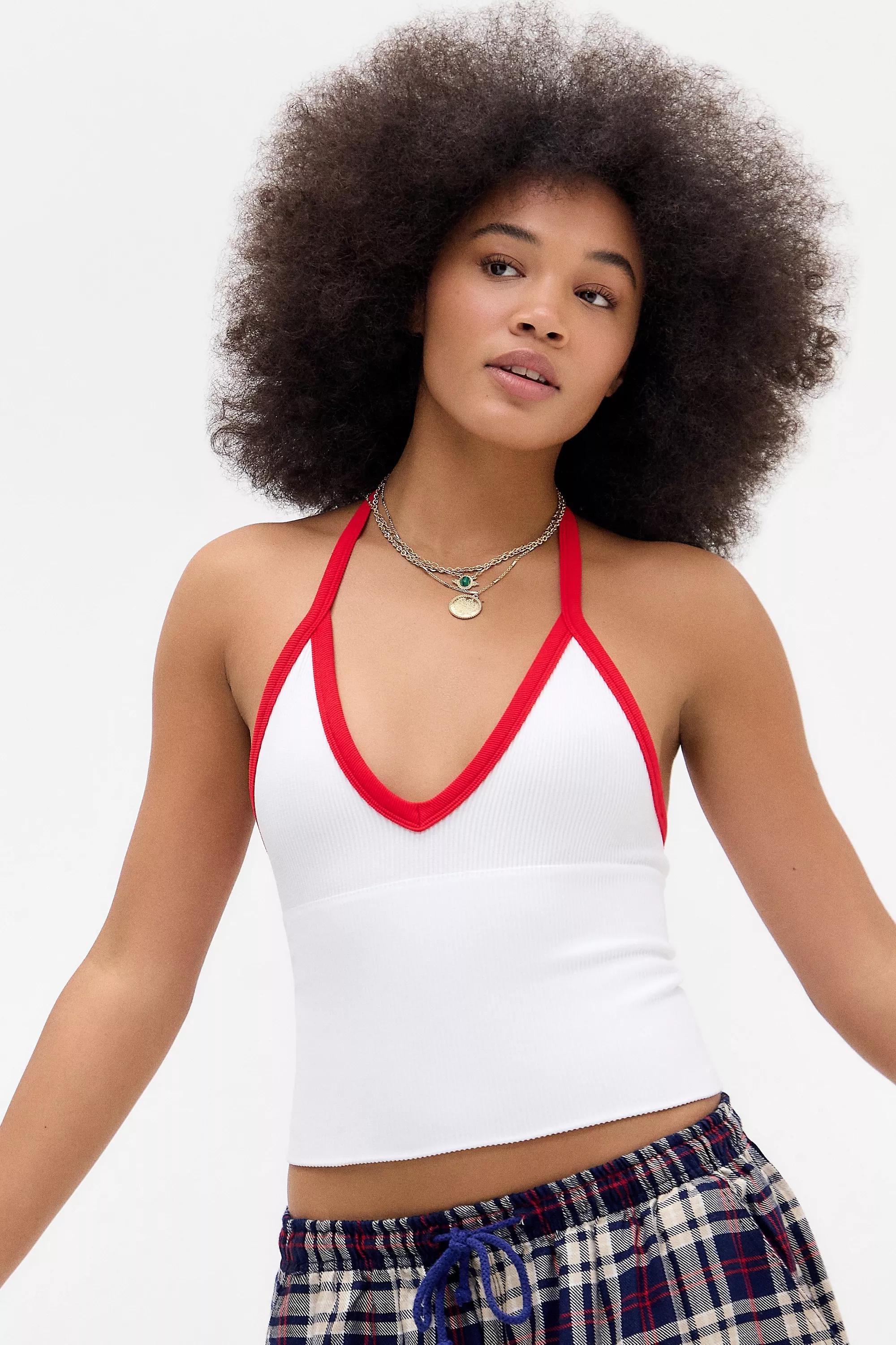 White Out From Under Andi Tipped Halterneck Top, WHT, medium