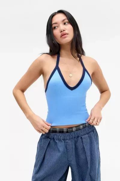 Blue Out From Under Tipped Halter Neck Top, , large image number 1