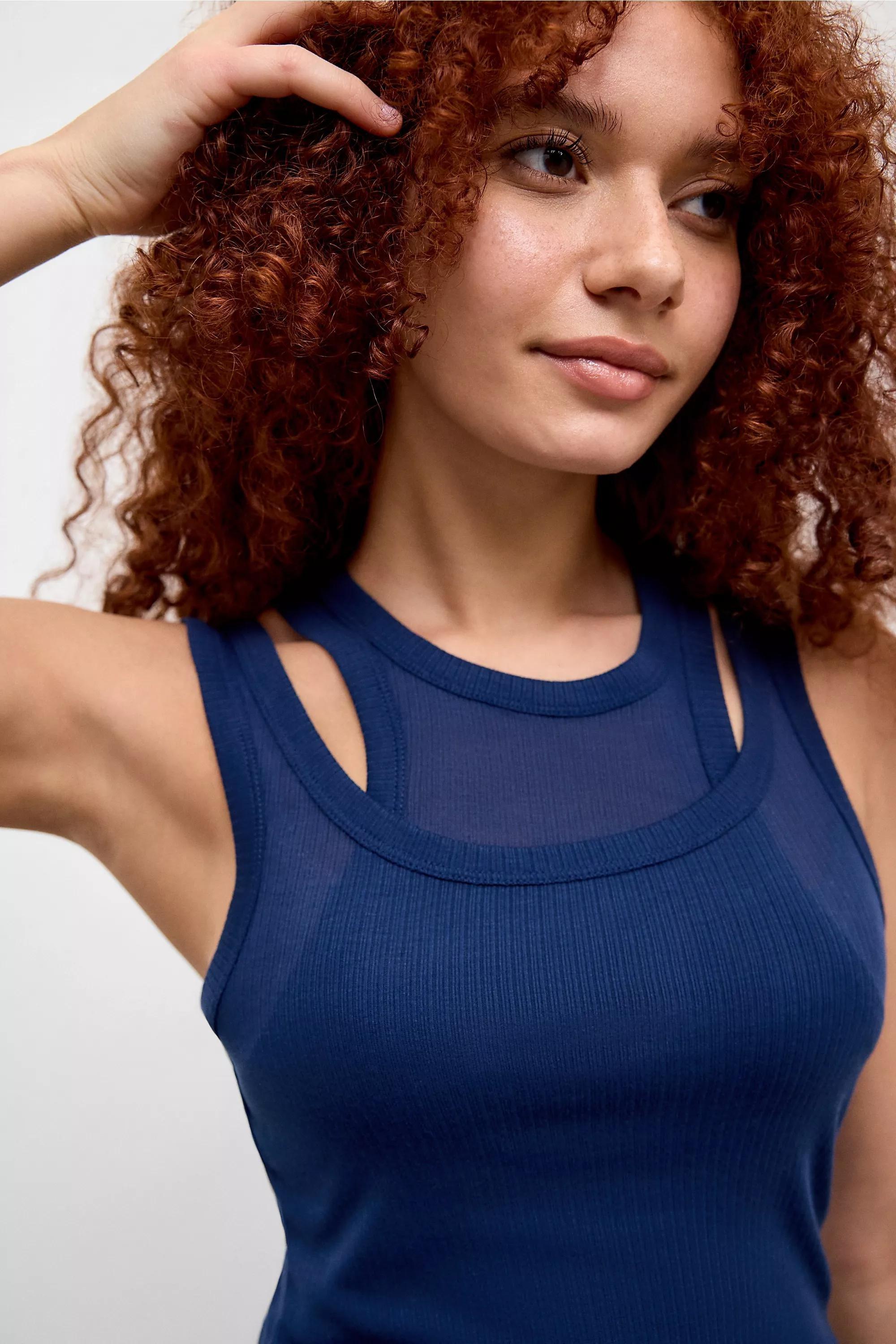 UO Double Layer Tank Top, NAVY, medium