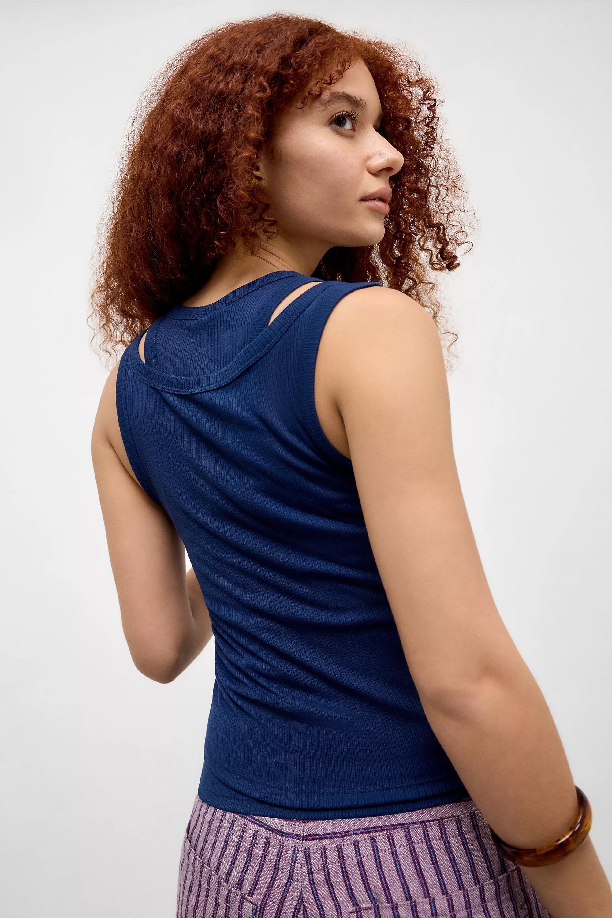 UO Double Layer Tank Top, NAVY, large image number 3