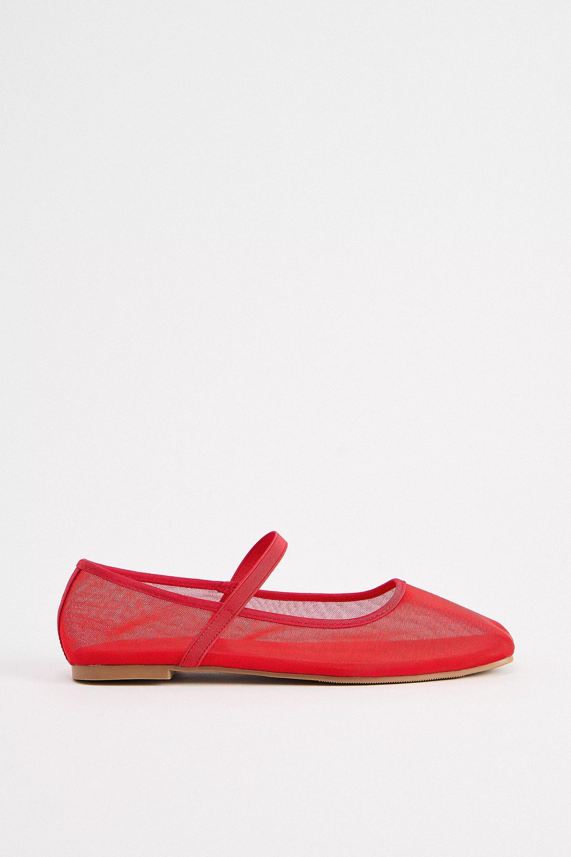 UO Red Fine Mesh Ballerina Shoes, , large image number 1