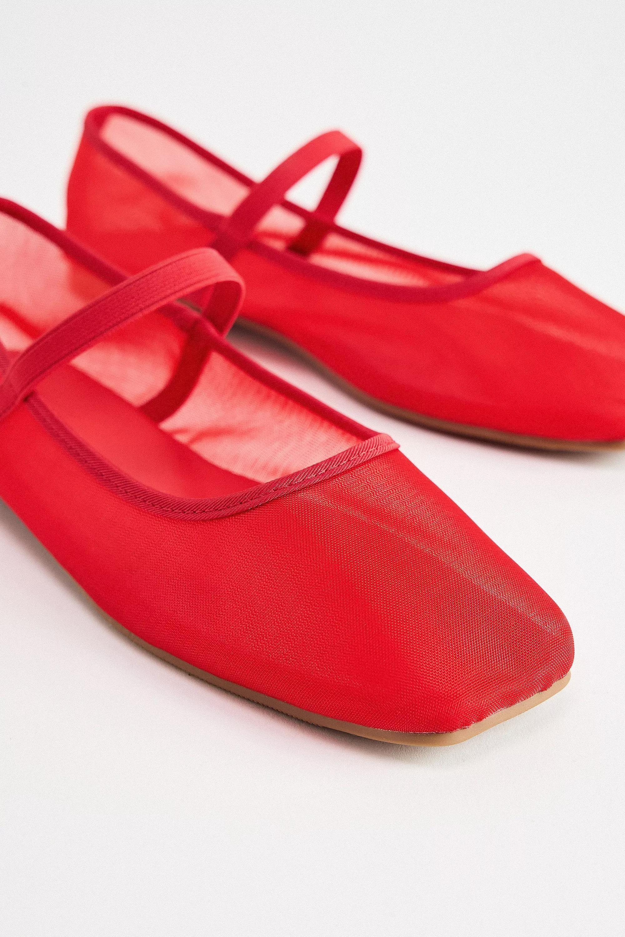 UO Red Fine Mesh Ballerina Shoes, , large image number 4