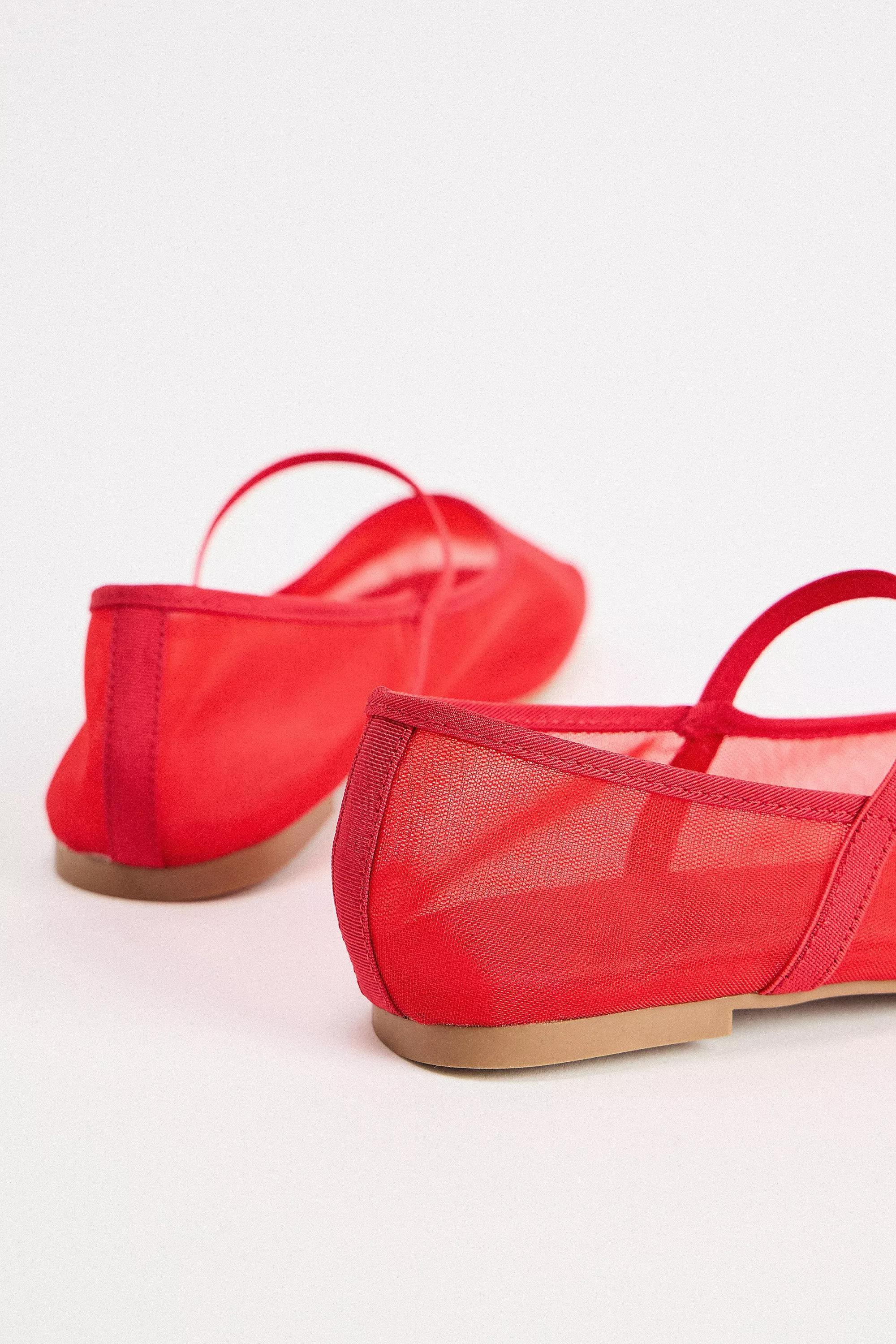 UO Red Fine Mesh Ballerina Shoes, , large image number 5