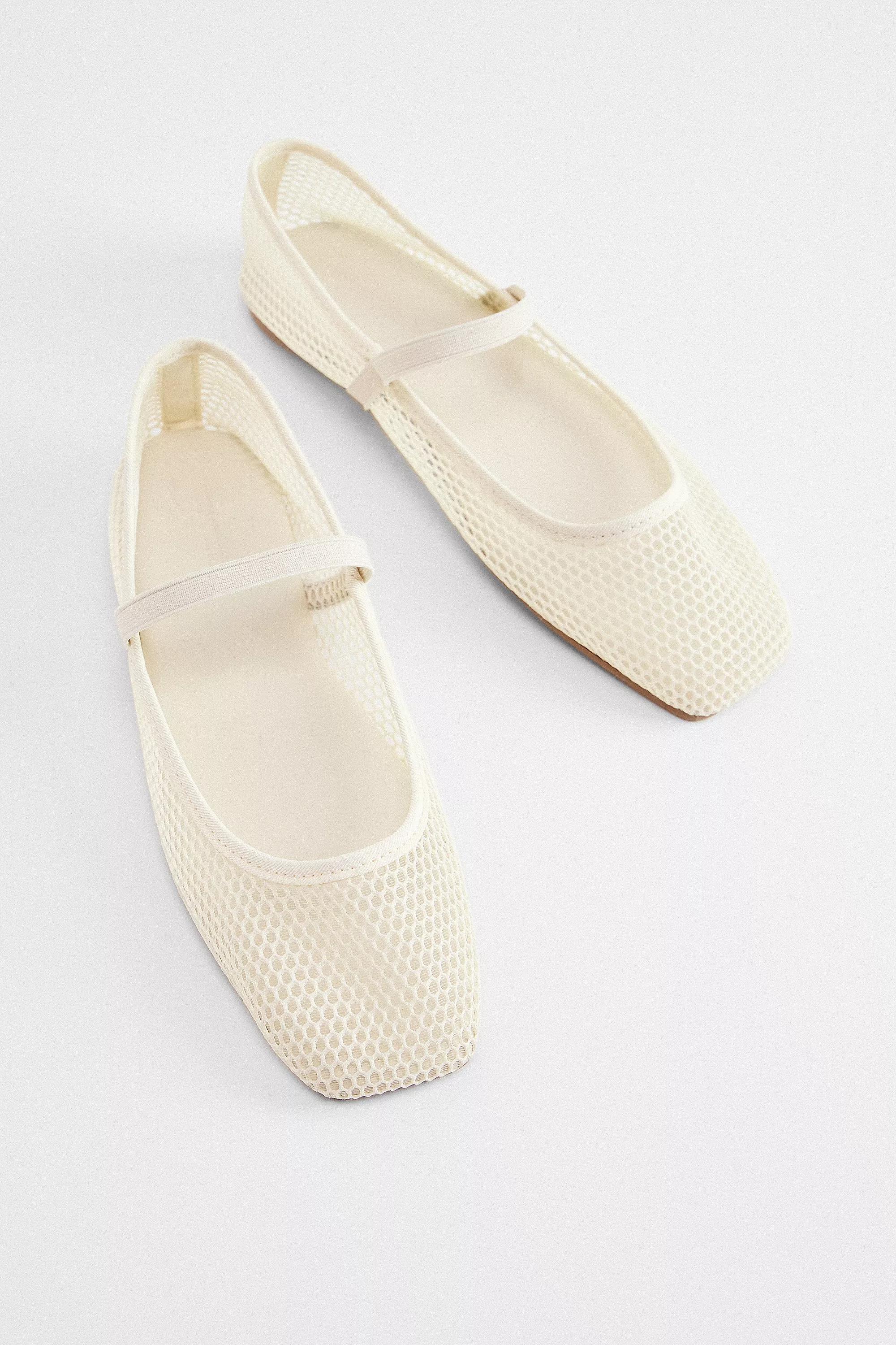 White Uo Mesh Ballerina Shoes, CREME, large image number 1