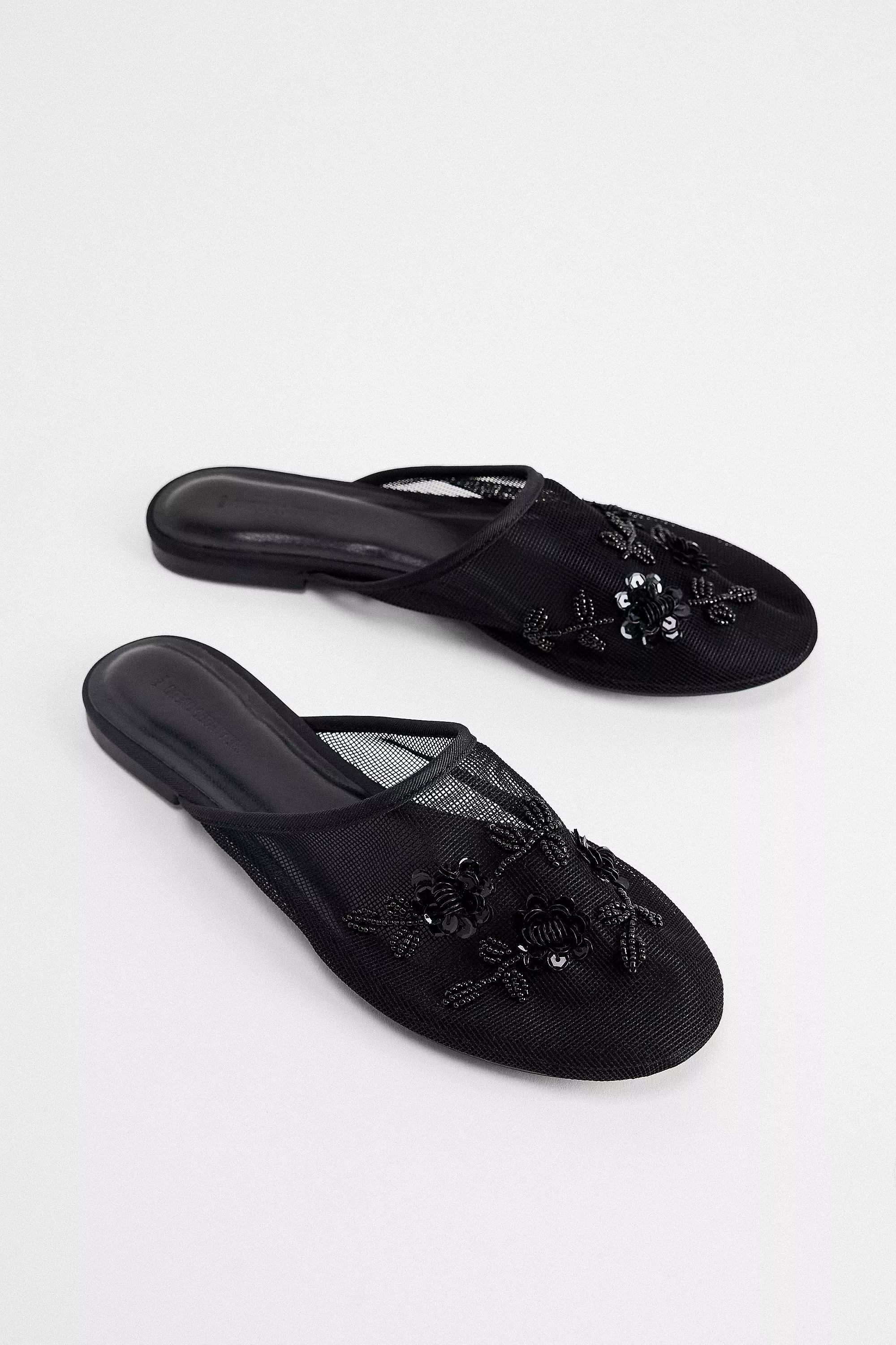Black Uo Embellished Mesh Flat Mules, , large image number 1