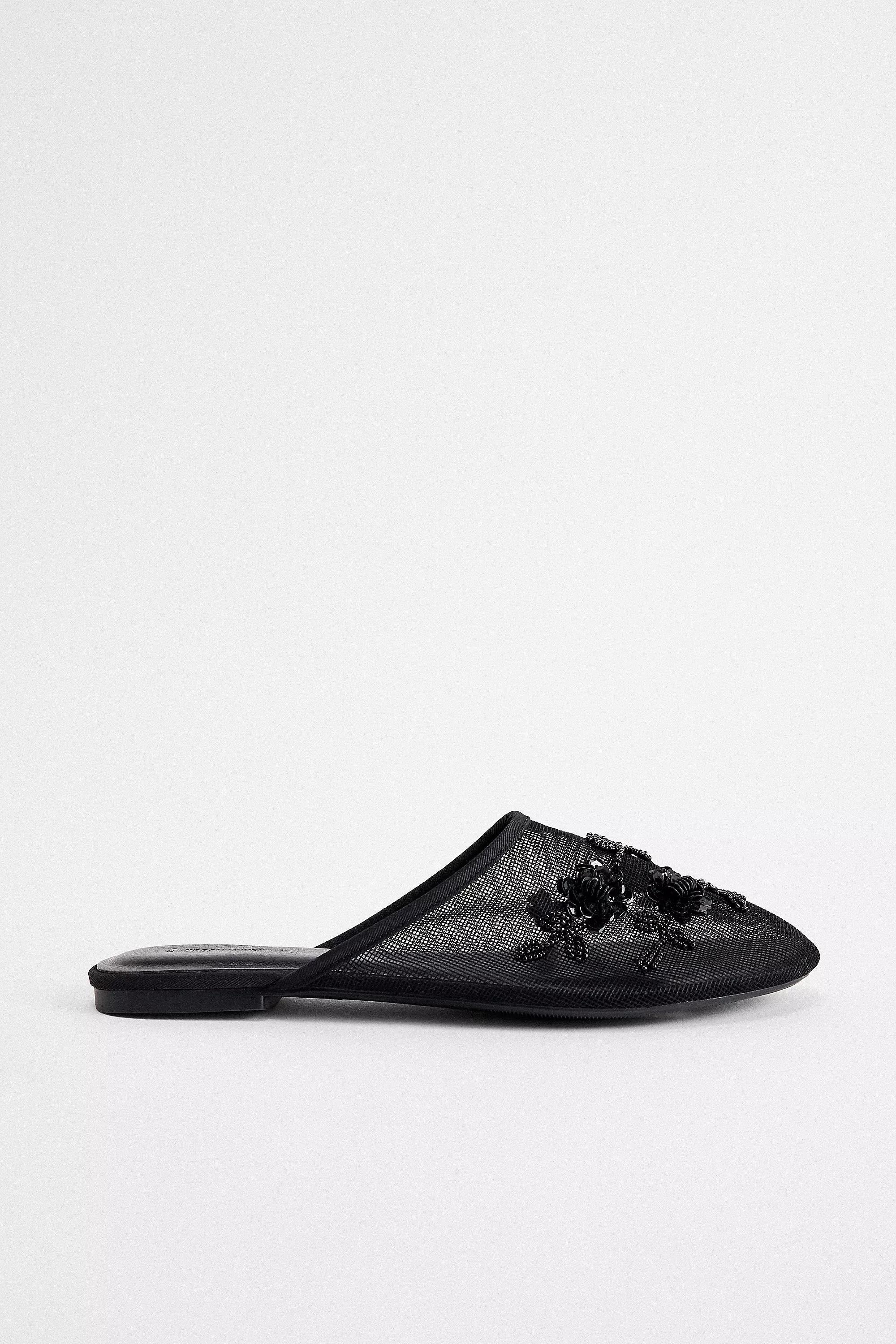 Black Uo Embellished Mesh Flat Mules, , large image number 2