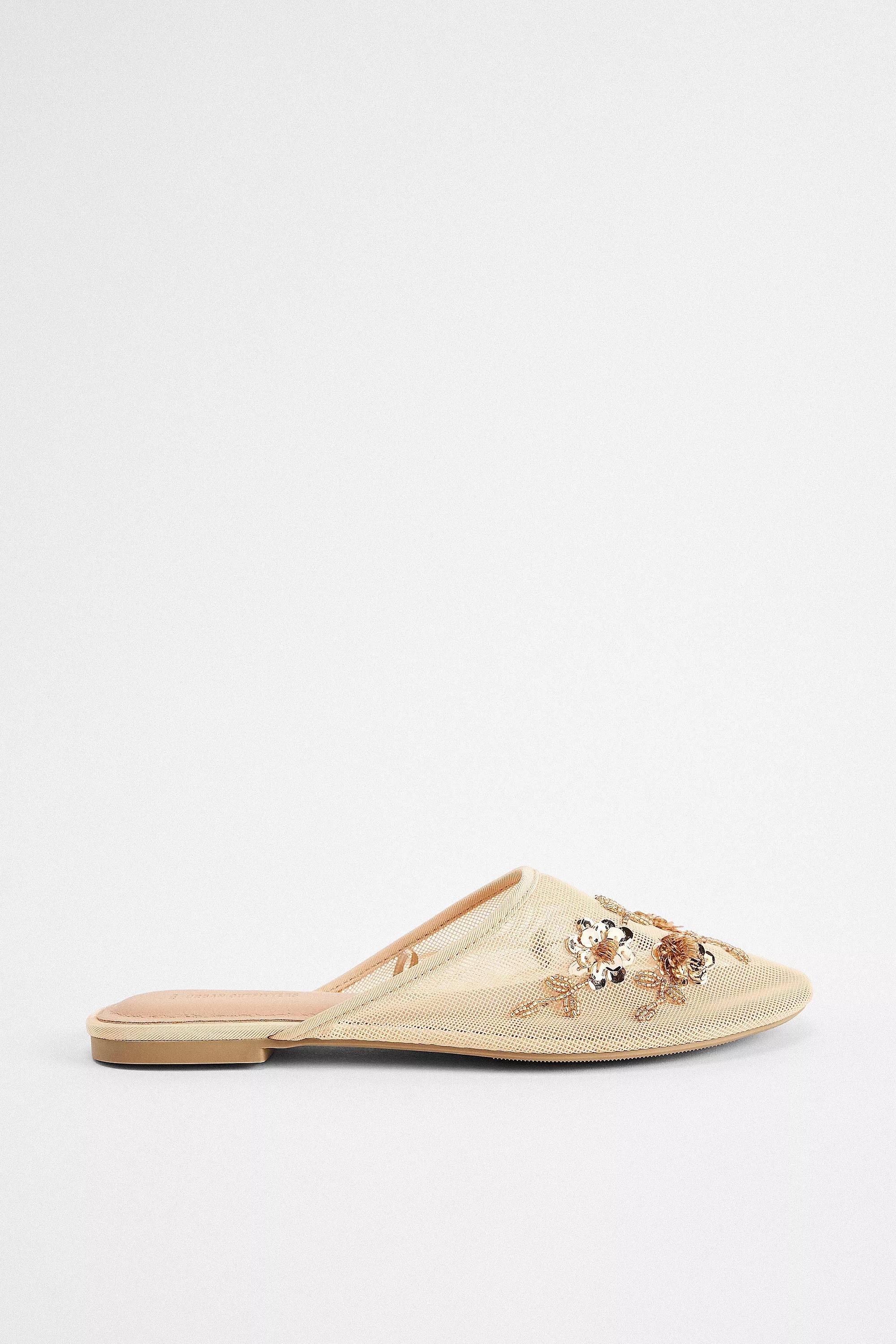 UO Embellished Mesh Flat Mules, BEIGE, large image number 2