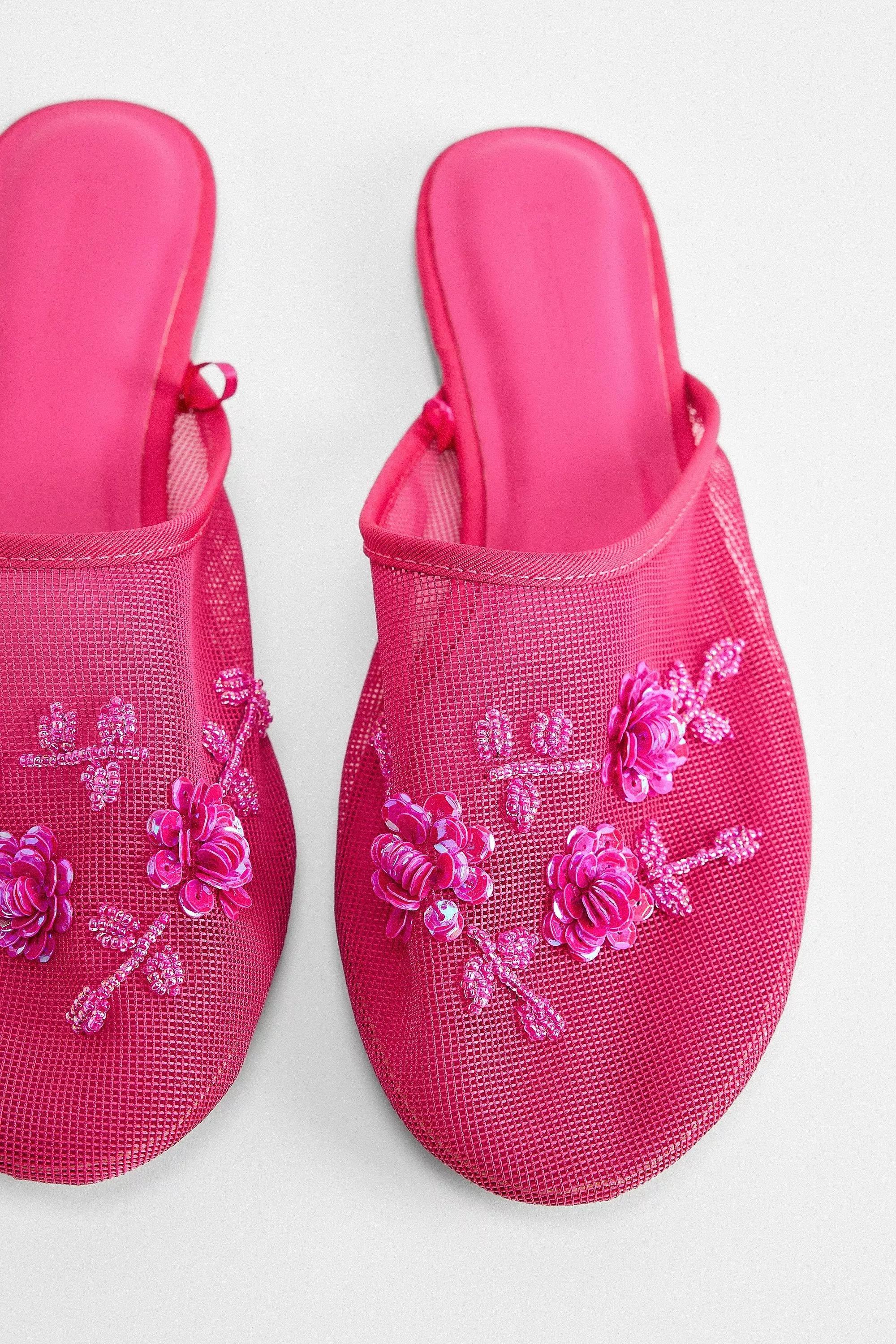 Pink Uo Embellished Mesh Flat Mules, , large image number 3