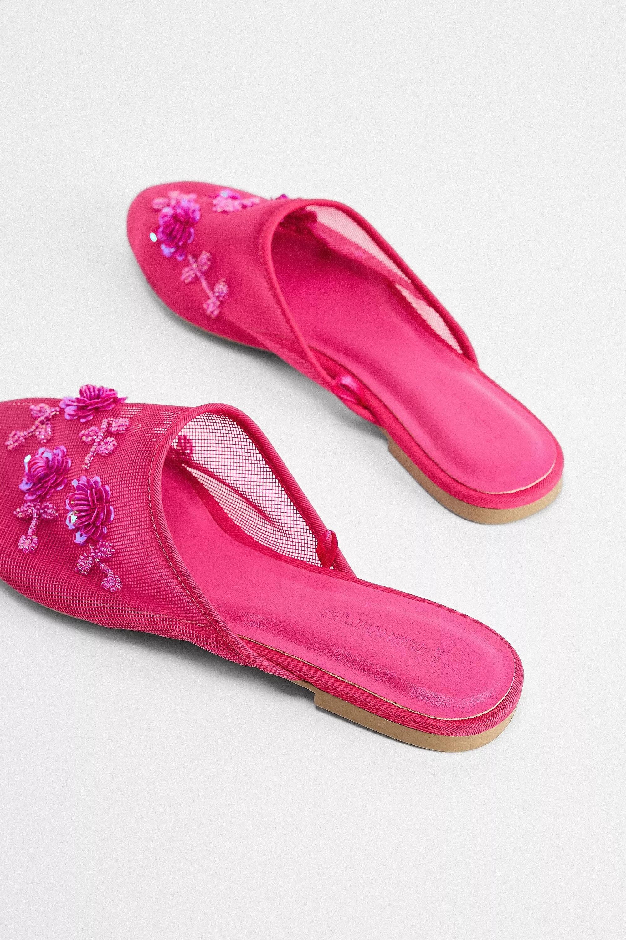 Pink Uo Embellished Mesh Flat Mules, , large image number 5
