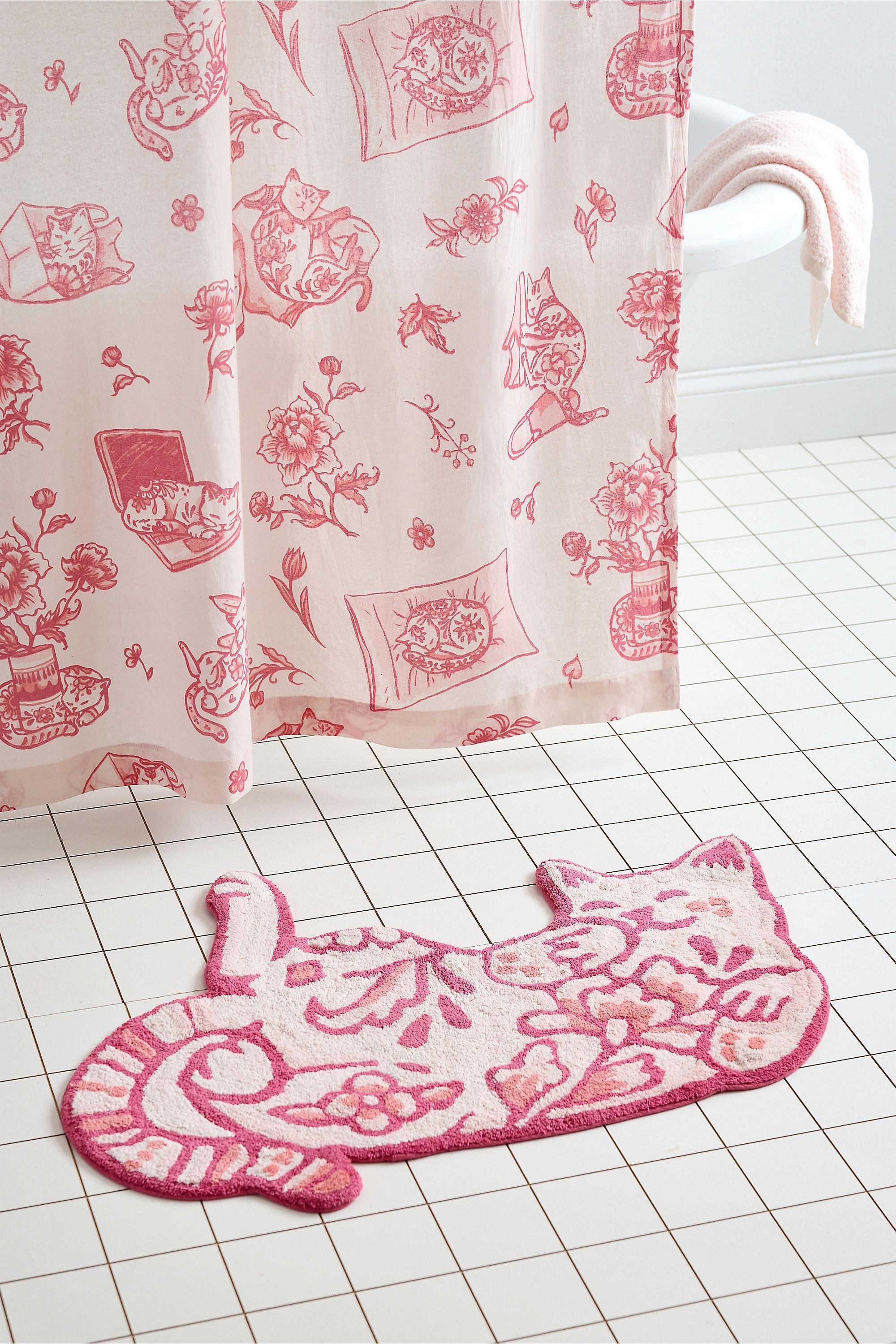 PINK Delft Cat Bath Mat, PINK, large image number 0