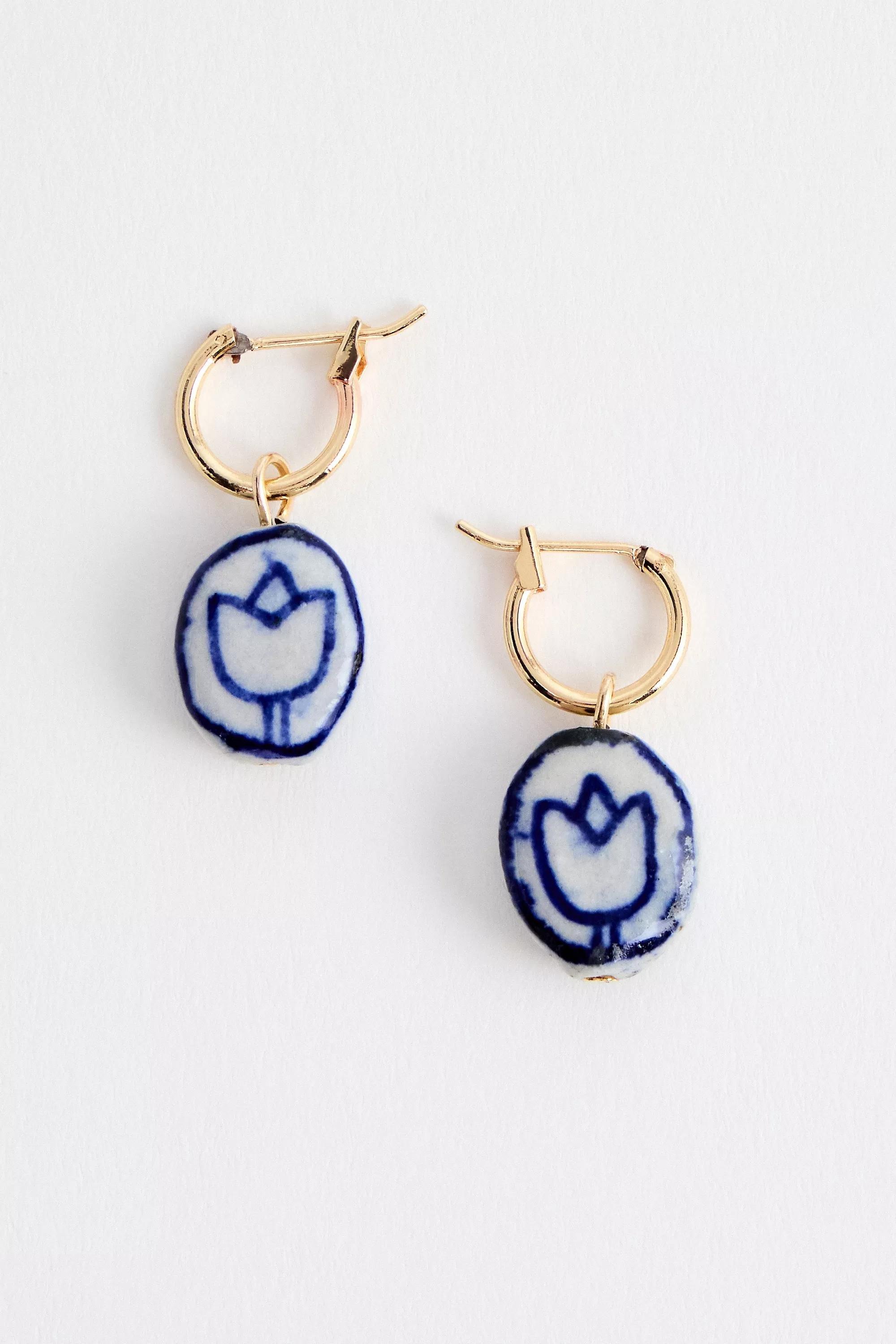 Blue Silence + Noise Delft Drop Hoop Earrings, BLUE, large image number 0