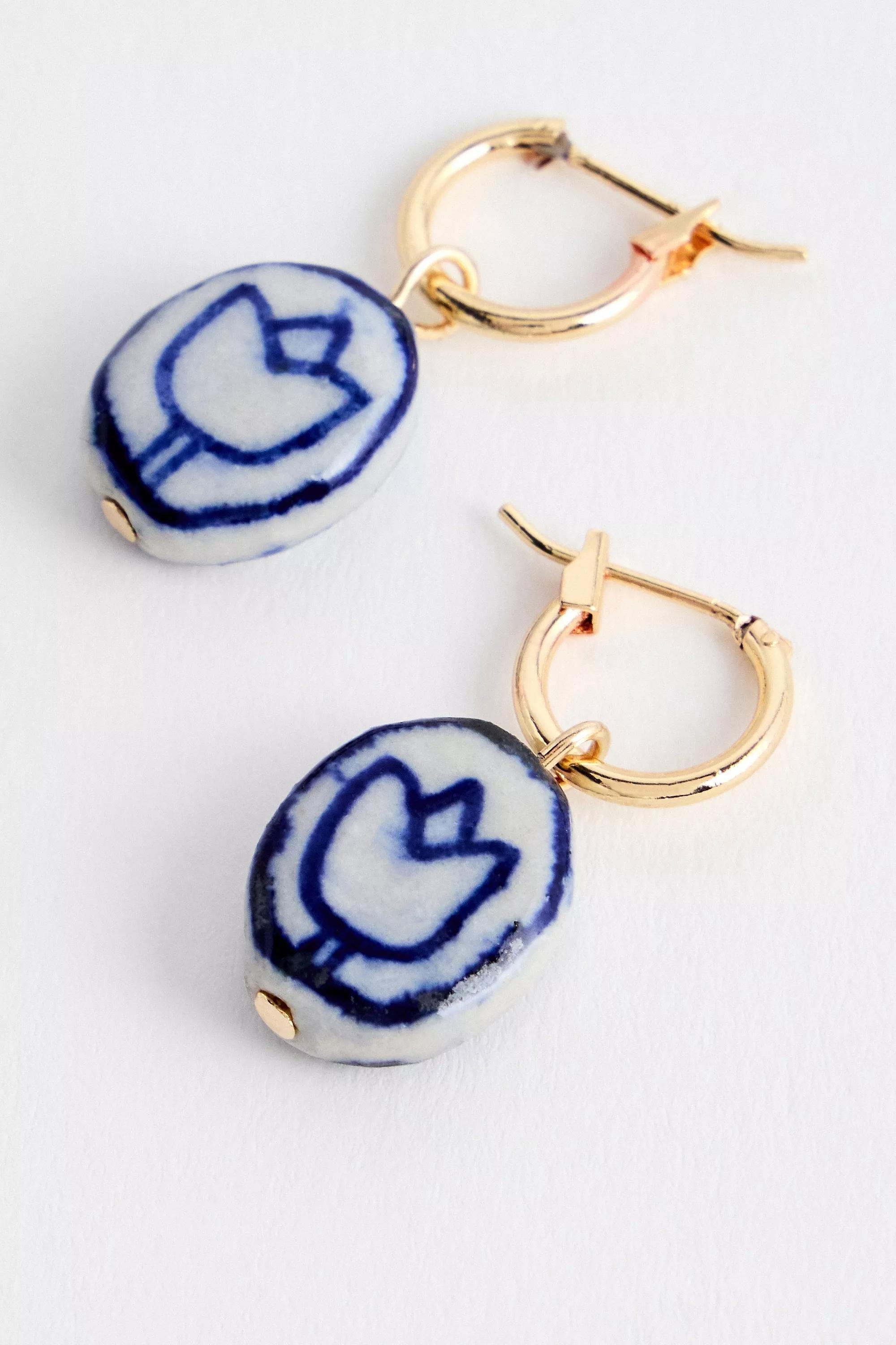 Blue Silence + Noise Delft Drop Hoop Earrings, BLUE, large image number 1