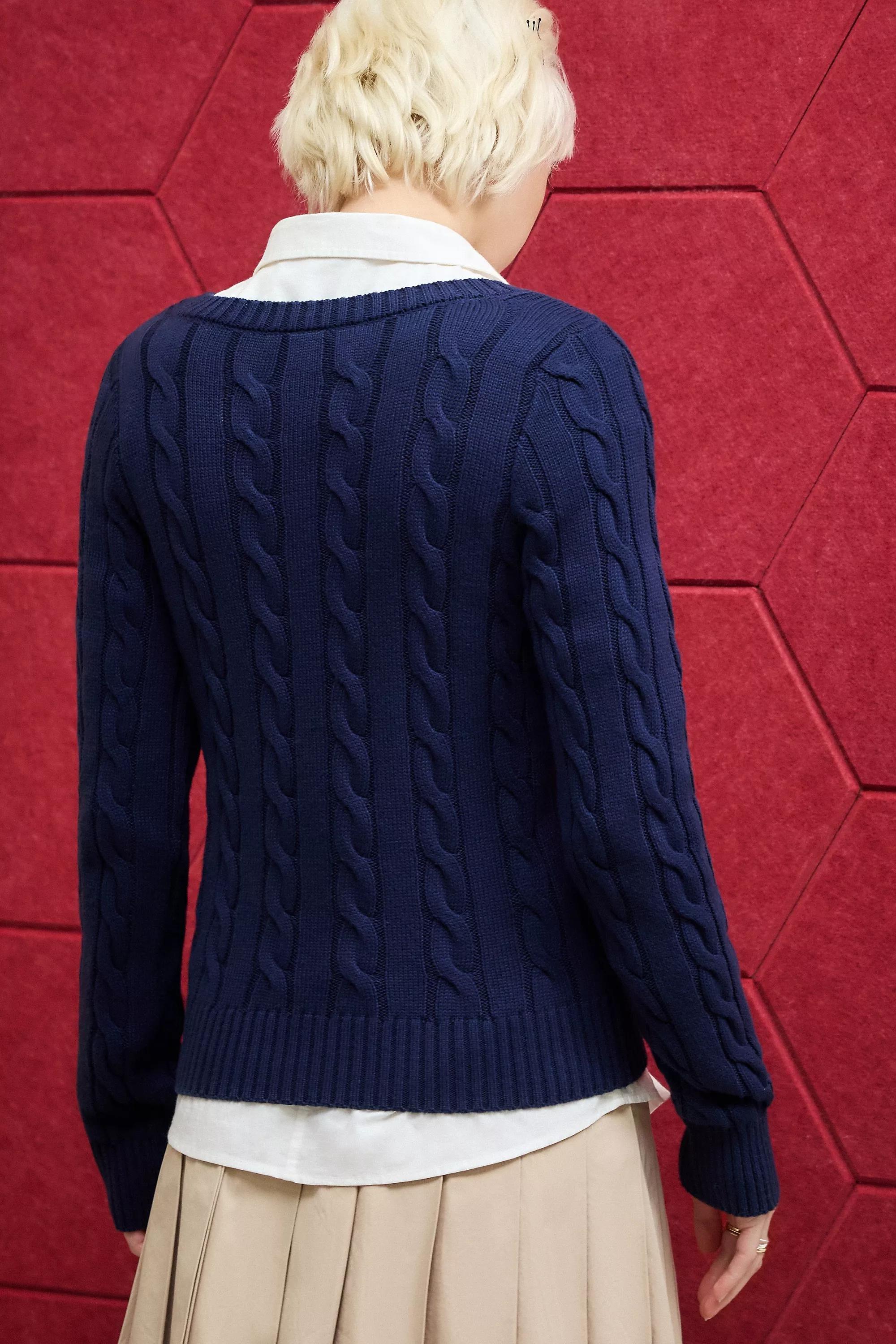 Navy Iets Frans... Blaire V-Neck Cable Knit Jumper, , large image number 3