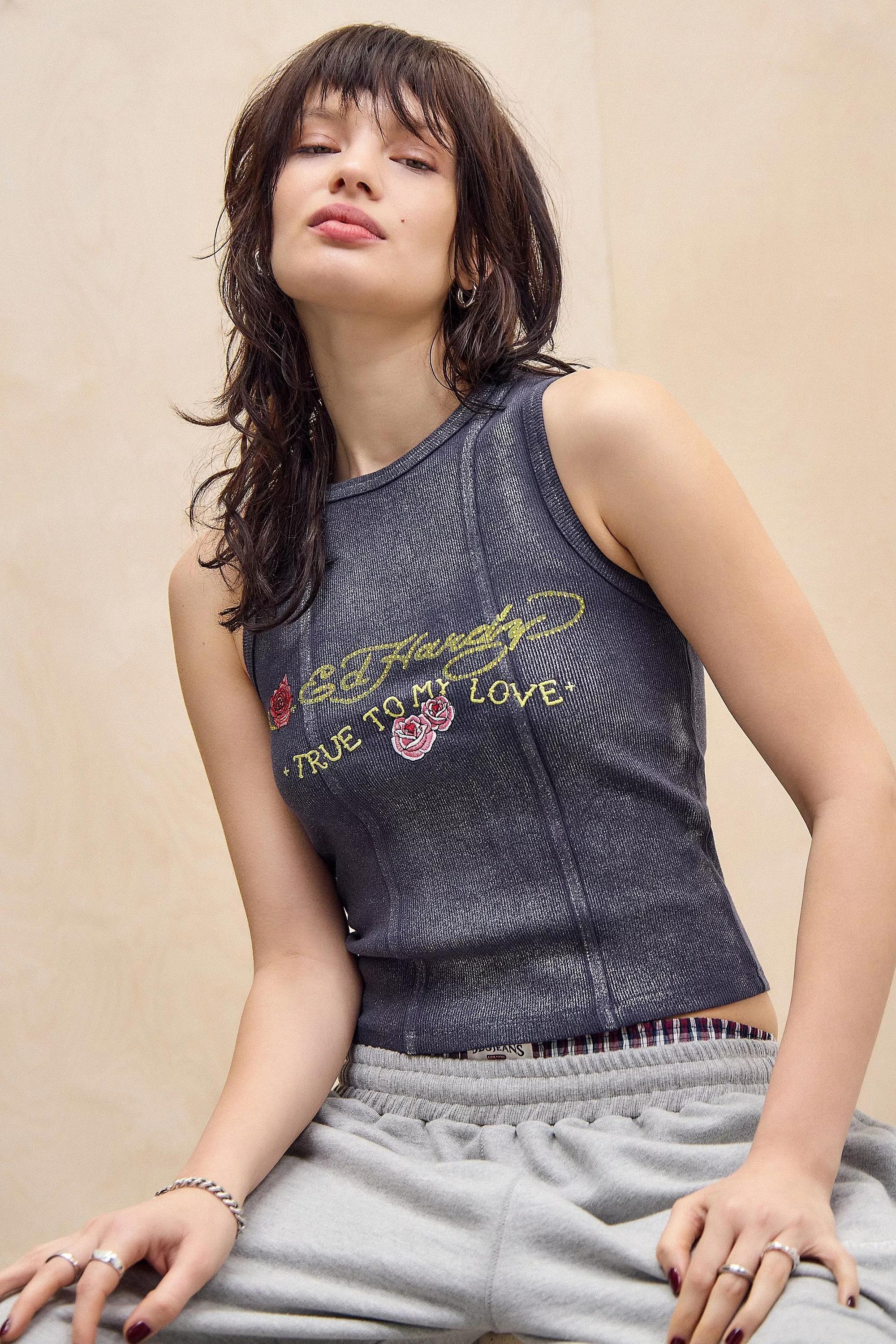 Black Ed Hardy Printed Tank Top, , large image number 0