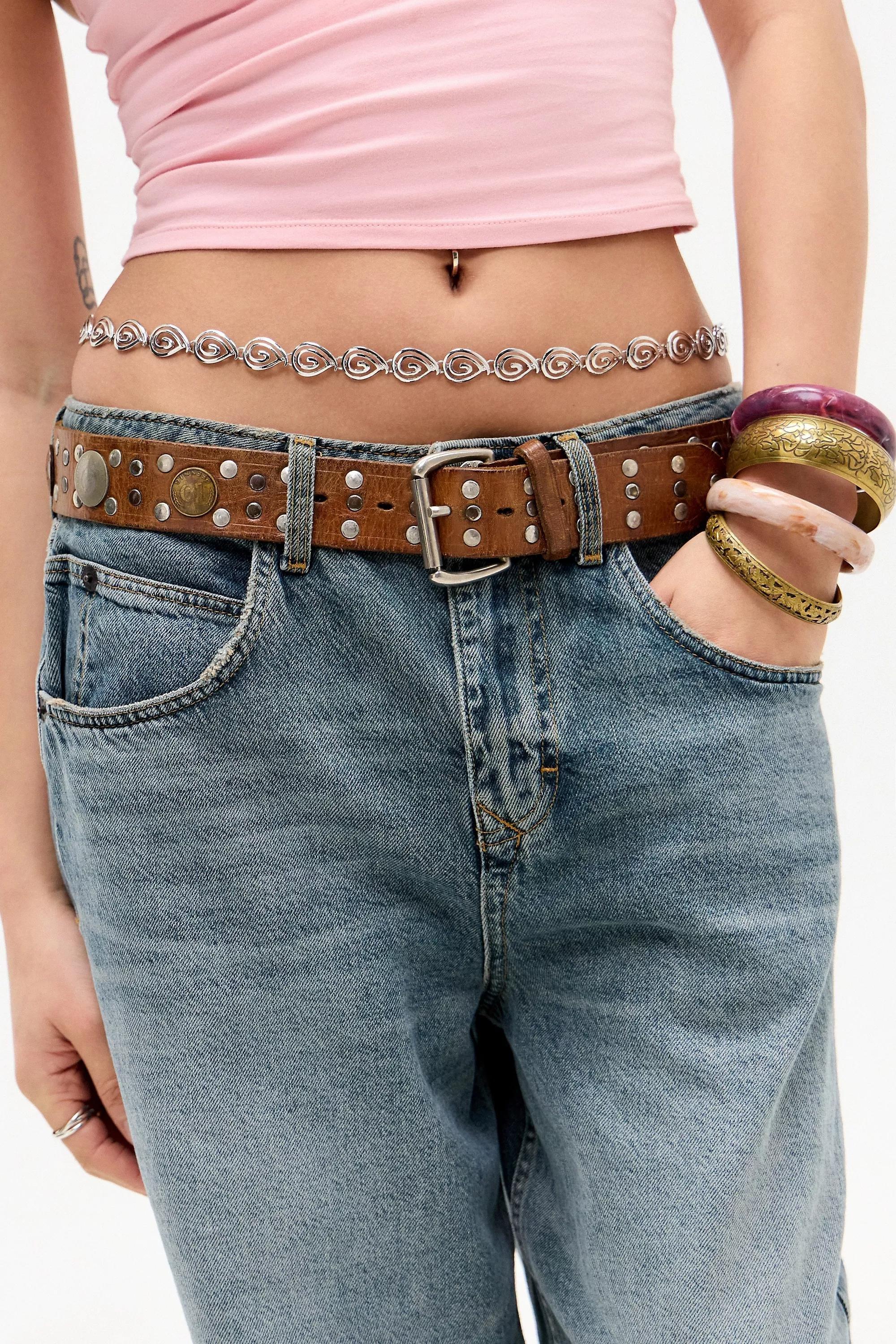 Silver Silence + Noise Swirl Link Belly Chain, SLVR, large image number 0