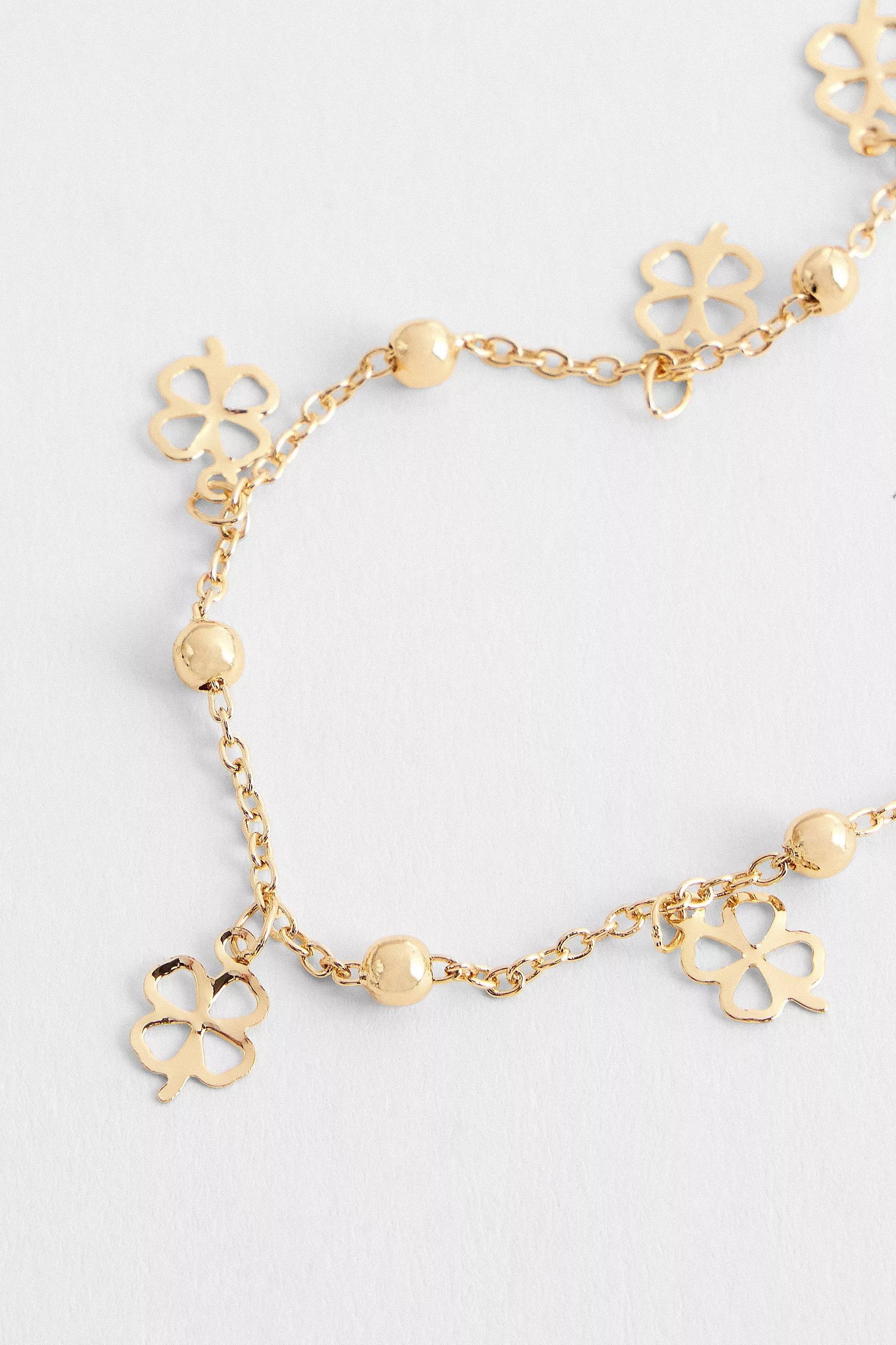 Gold Silence + Noise Four Leaf Clover Anklet, GOLD, large image number 1