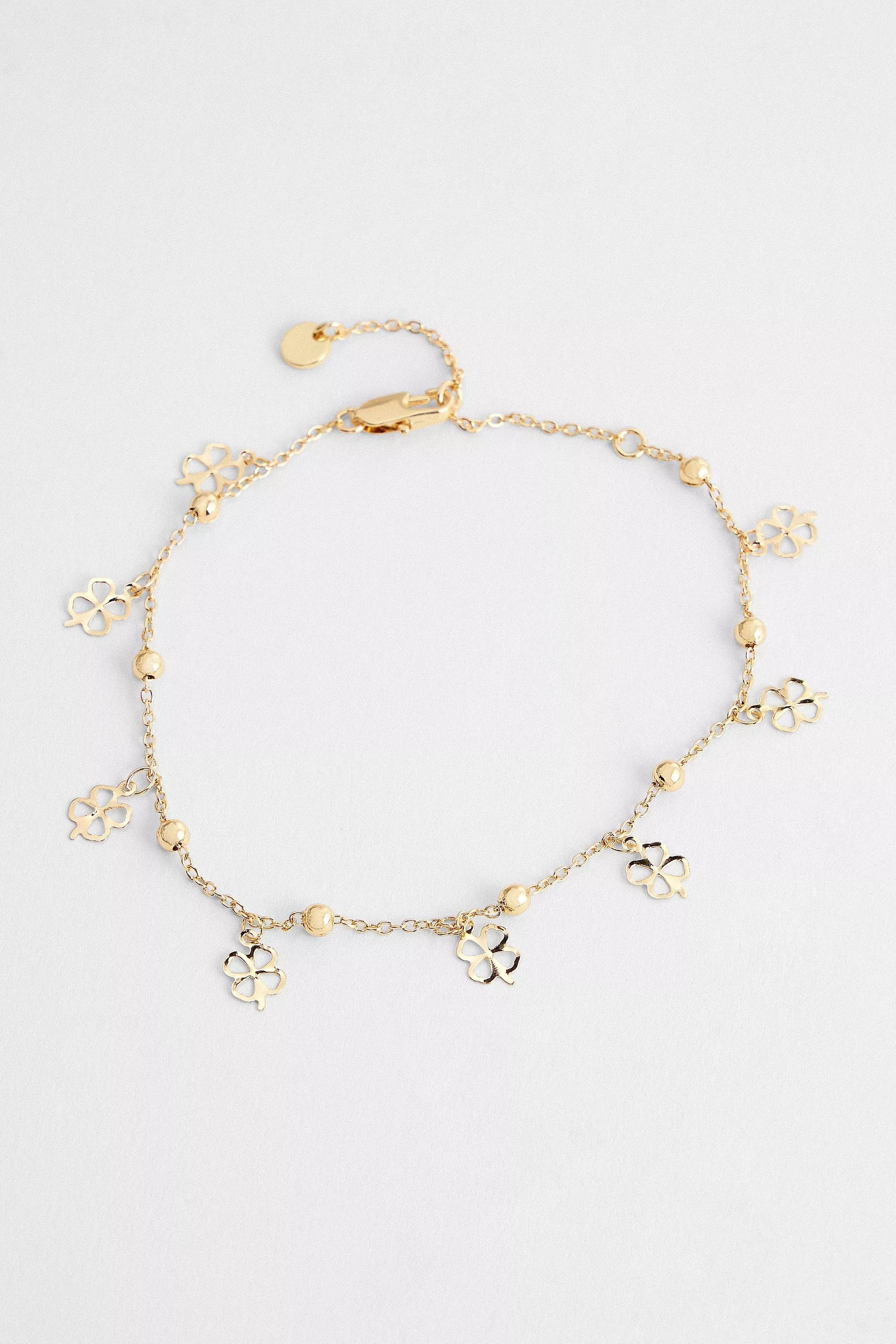 Gold Silence + Noise Four Leaf Clover Anklet, GOLD, large image number 2