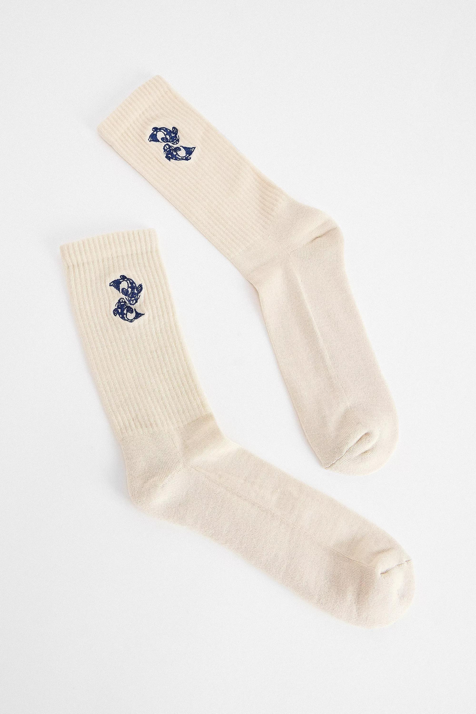 Beige Uo Koi Embroidered Socks, IVRY, medium